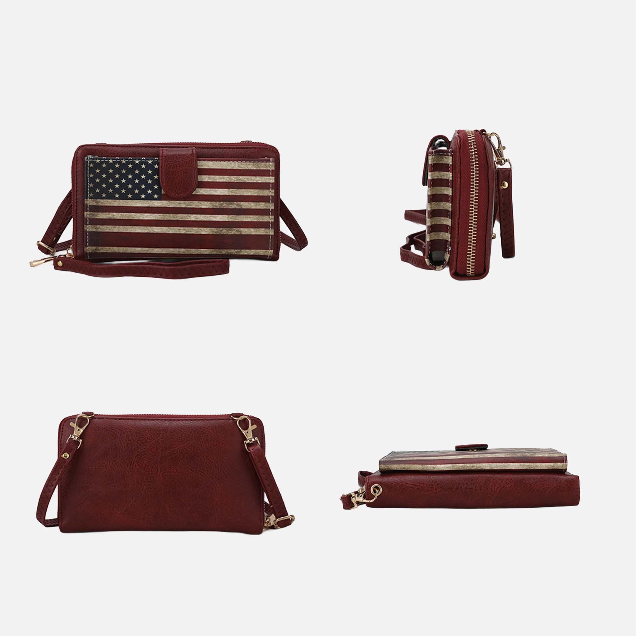 Mia K Collection Kiara Smartphone Wallet Crossbody Bag - Vegan Leather Patriotic Print