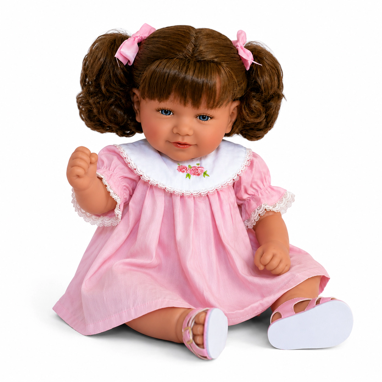 Ann Lauren Dolls® Baby Dimples – 20 Inch Toddler Baby Doll with Brown Hair, Blue Eyes, Pink Smocked Dress & Pacifier