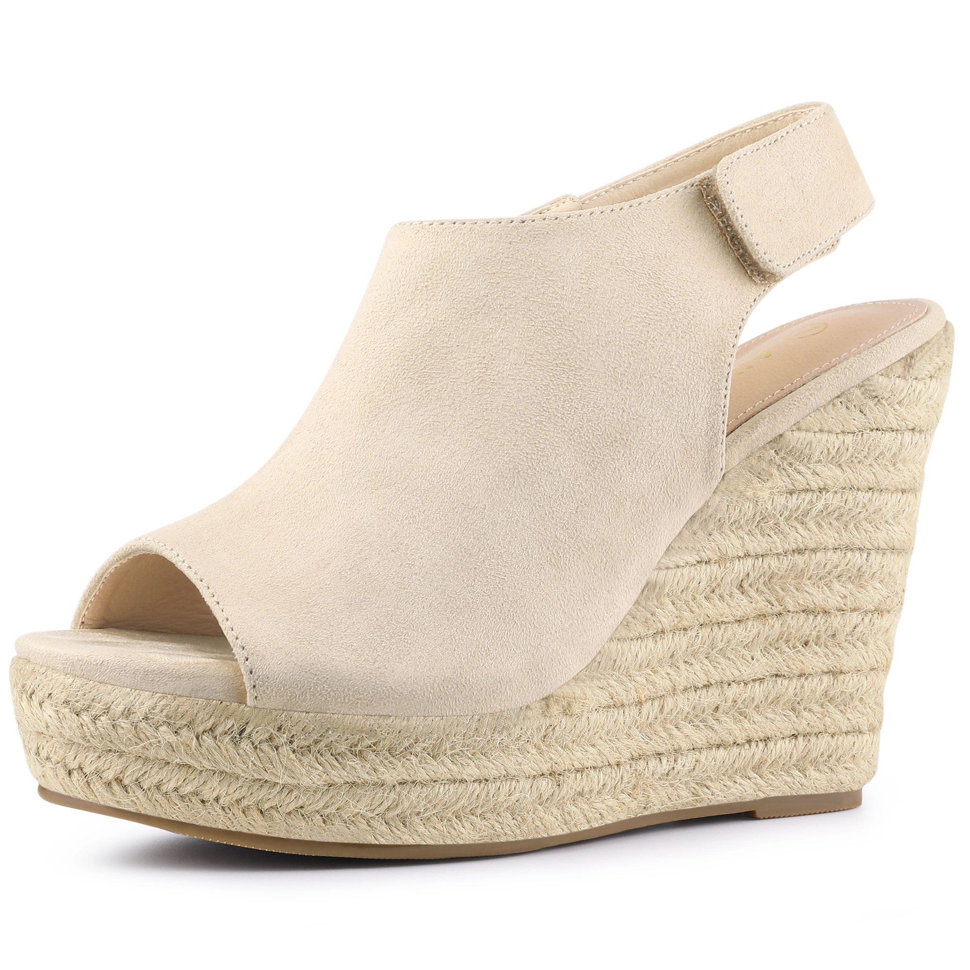 BLISSFUL STEP Women's Faux Suede Platform Slingback Espadrille Wedge Sandals