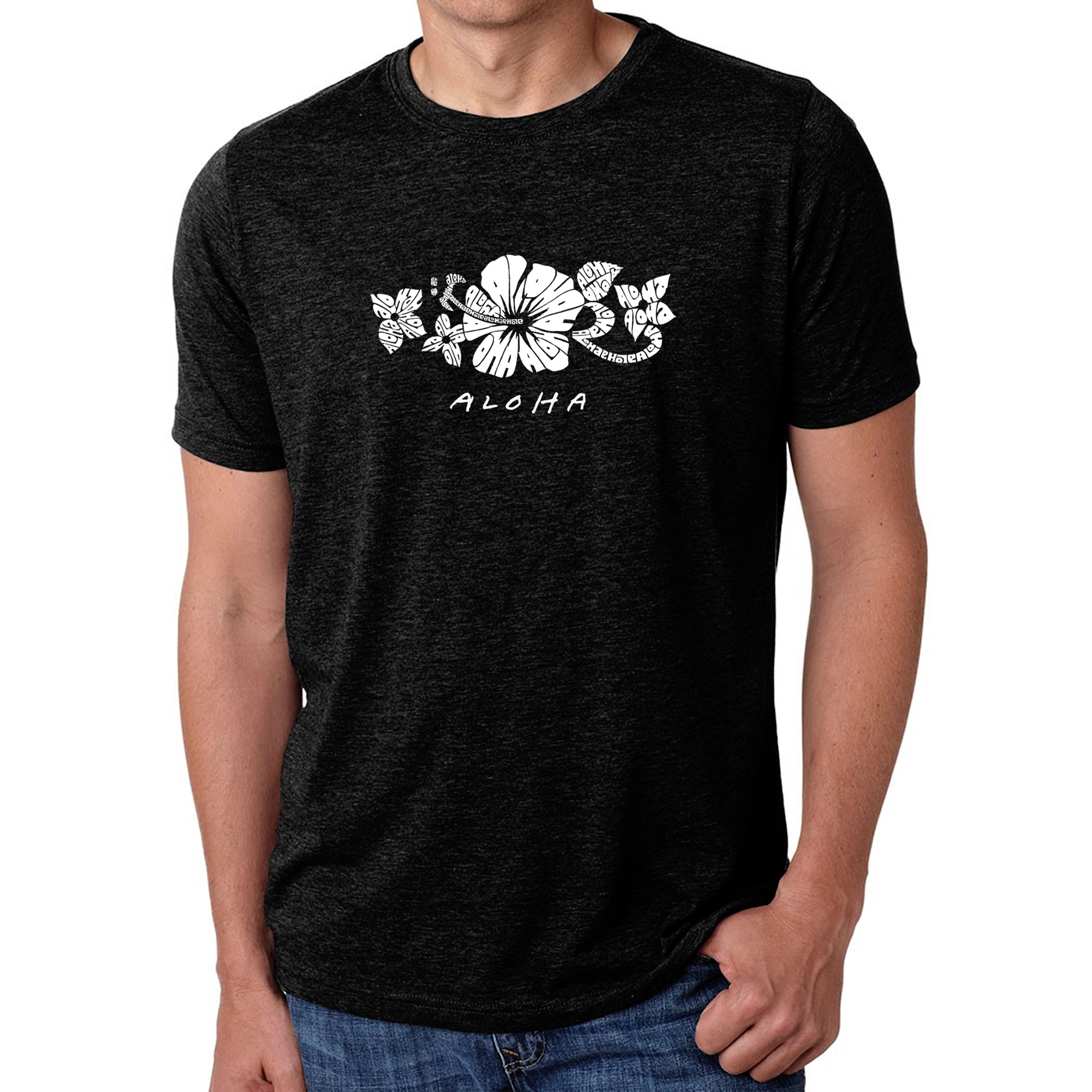 LA Pop Art Men's Word Cotton/Poly Blend T-Shirt - Aloha