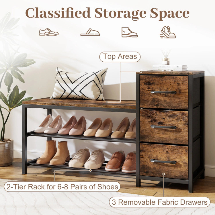 Hivvago 3-Tier Shoe Storage Bench with 3 Removable Fabric Drawers