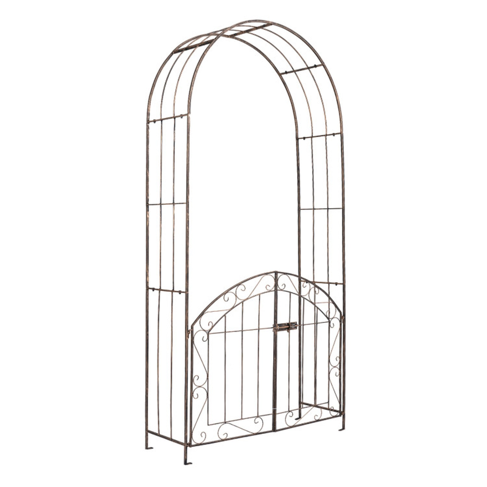 SUGIFT 79-in Bronze Heavy-Duty Metal Garden Arch with Lockable Gate Safety Latch and 4 Ground Stakes