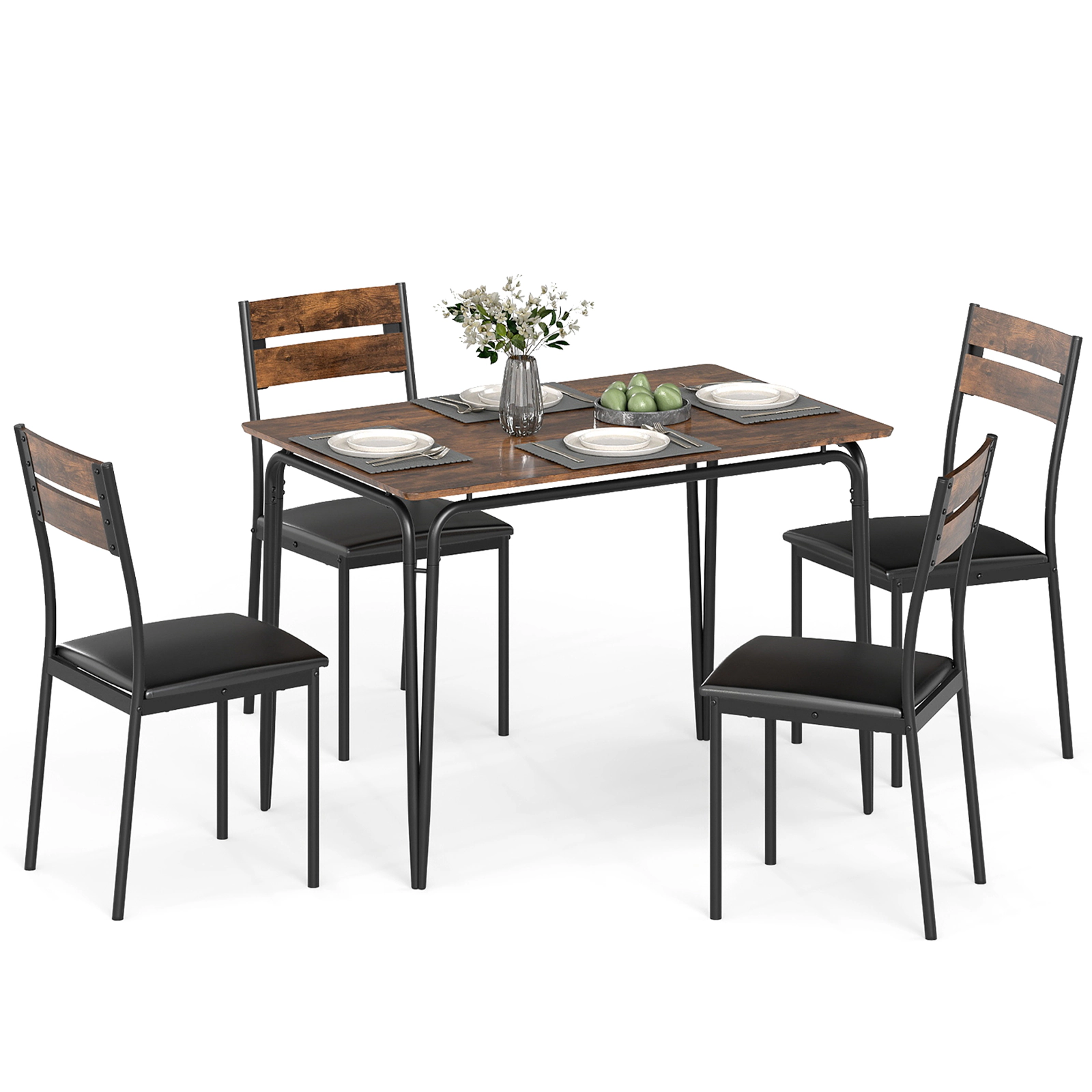 LJG 5-Piece Dining Table Set Industrial Rectangular Kitchen Table and 4 Armless Chairs