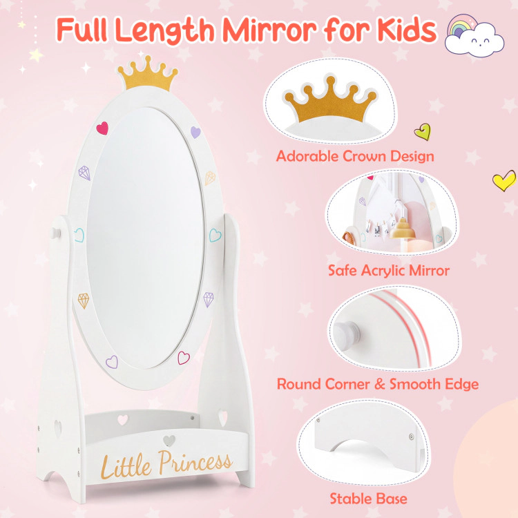 Hivvago Kids Full Length Mirror With 360 Degree Rotatable Design And Shelf