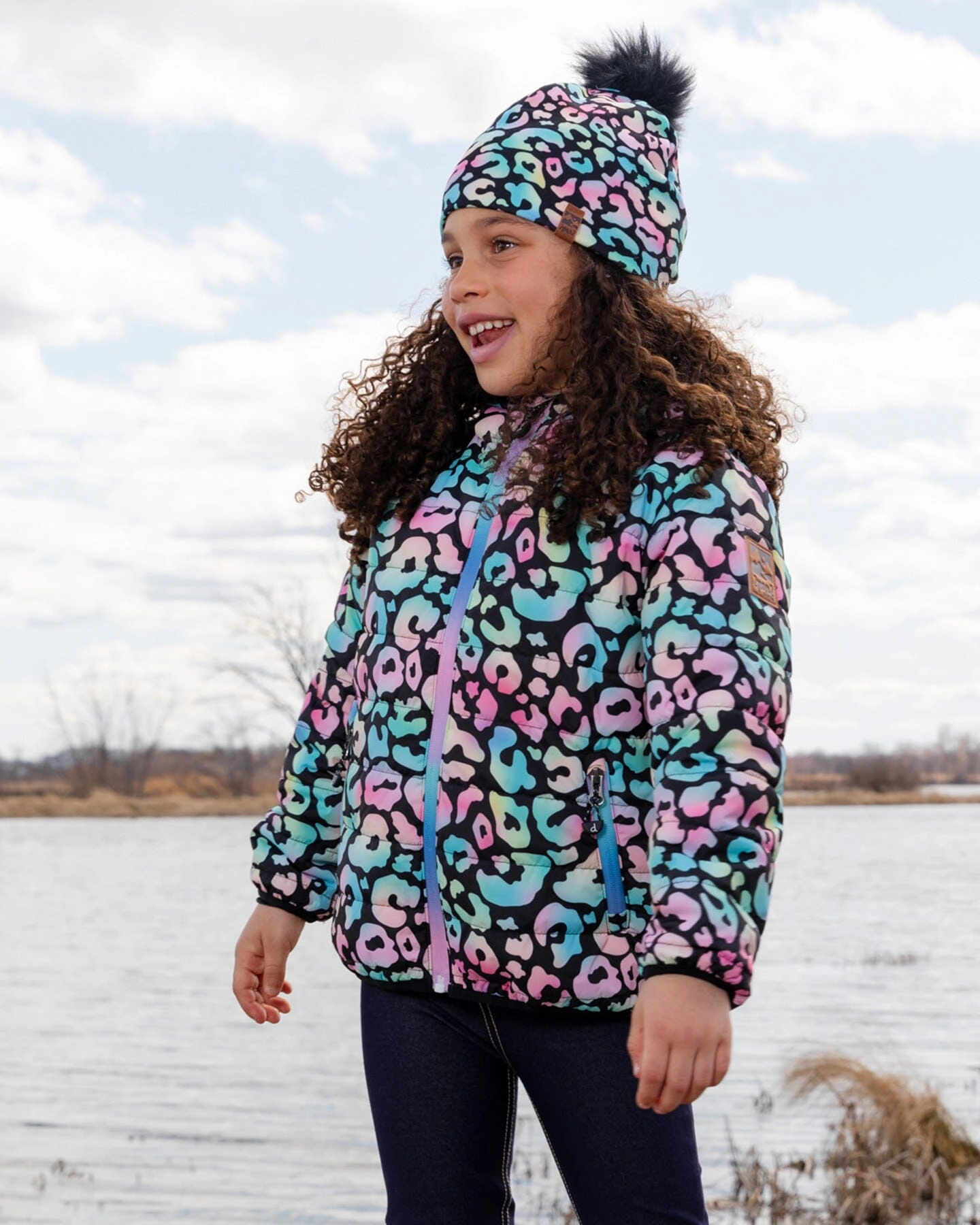 Deux par Girls Quilted Mid-Season Jacket Animal Print