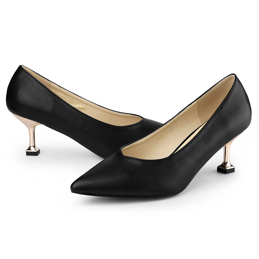 BLISSFUL STEP Women's Pointed Toe Low Kitten Heel Pumps