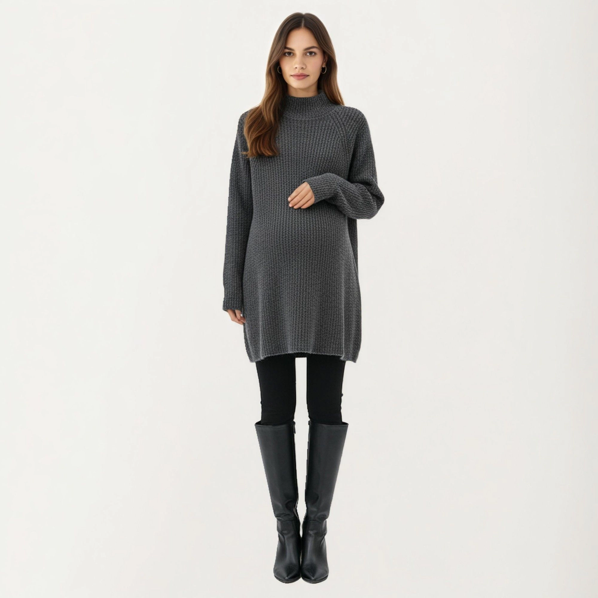 Anna-Kaci Women's Textured Knit Mock Neck Ribbed Maternity Sweater Dress