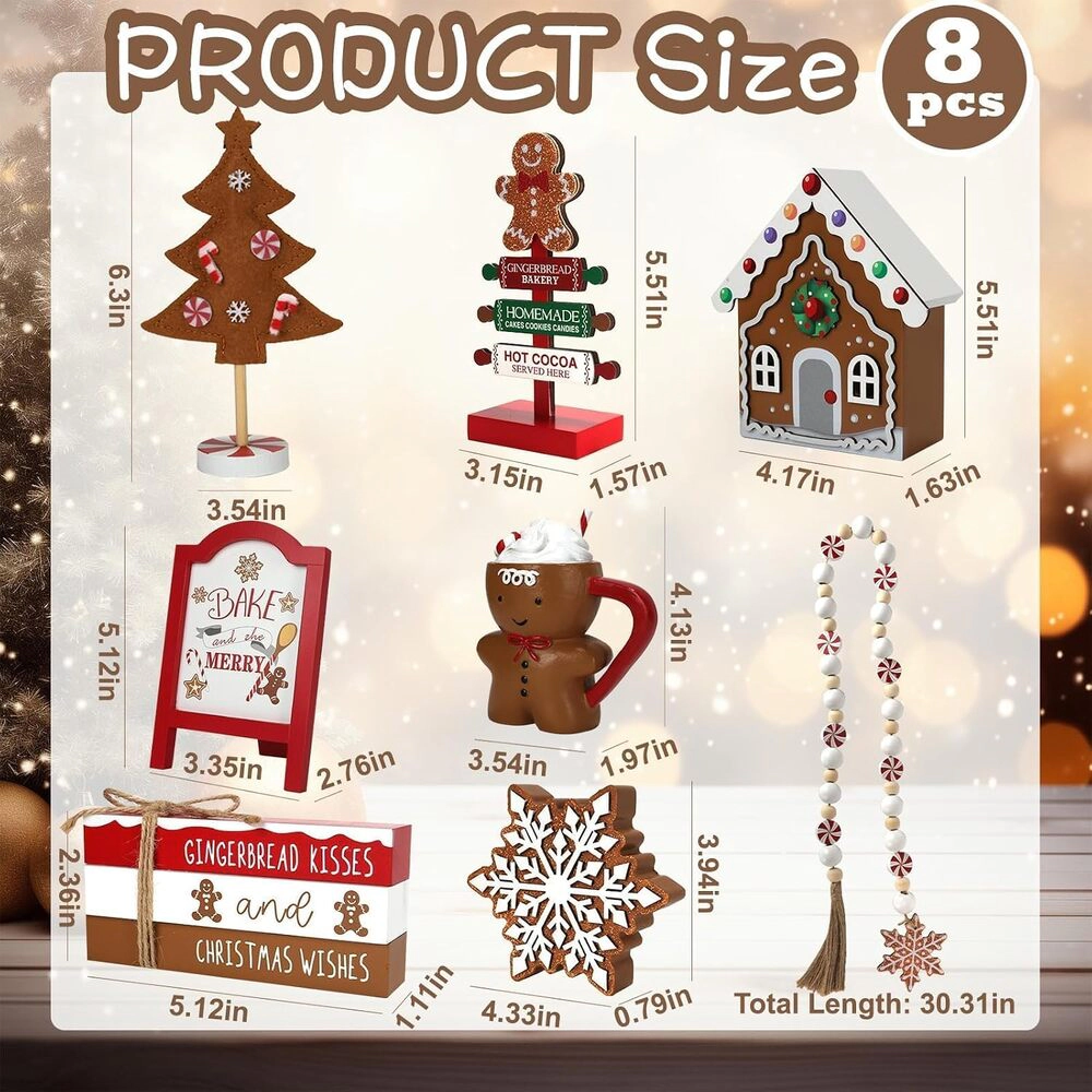 Novsight Trading Unisex Gingerbread Christmas Tiered Tray Decor Set