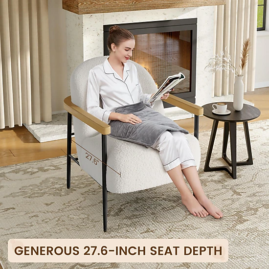 BebreezChic Accent Chair with Wood Armrests, Metal Frame & Adjustable Feet – Cozy Teddy Fabric Armchair
