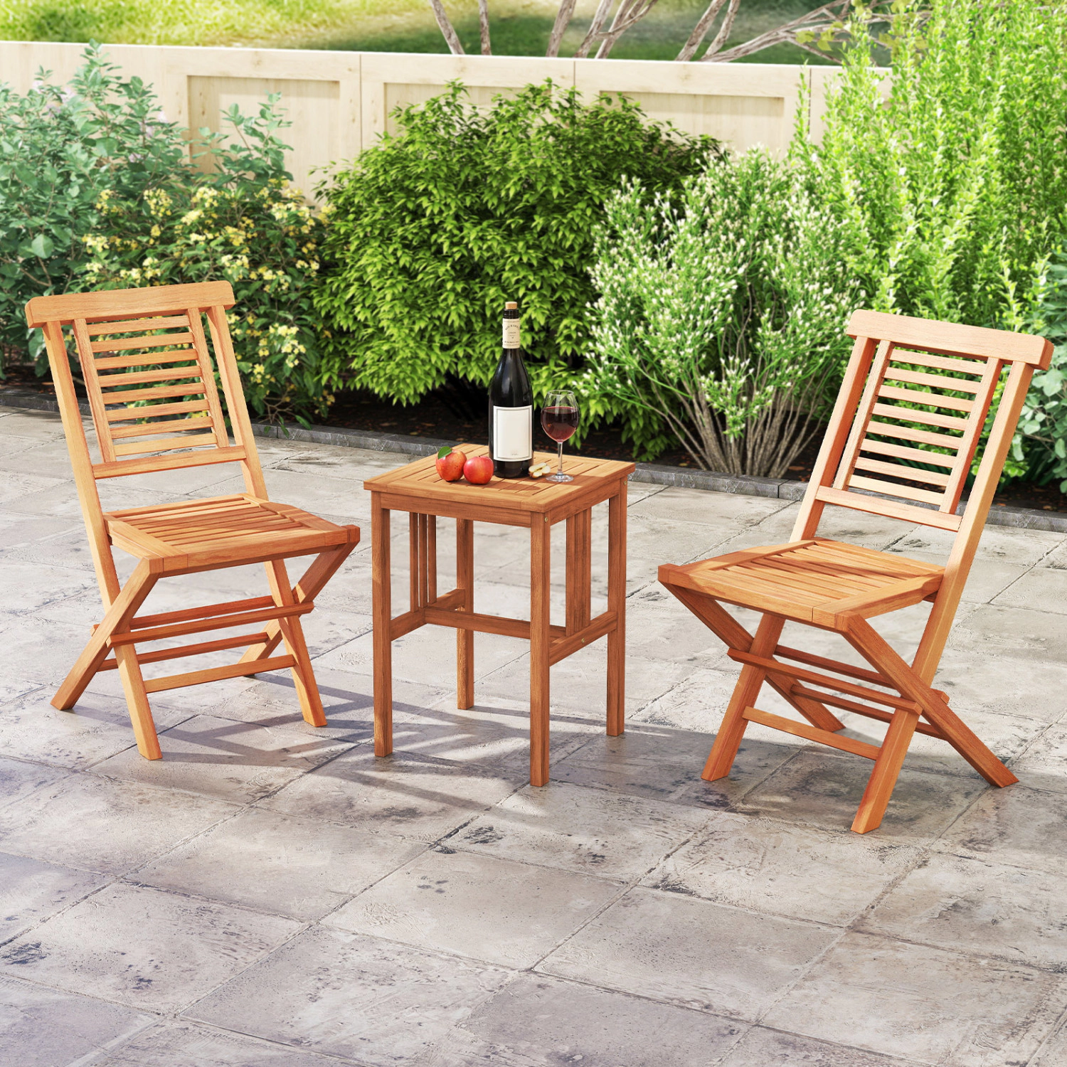LJG Teak Wood Folding Patio Chairs Set of 2 with x-Support & High Backrest for Backyard