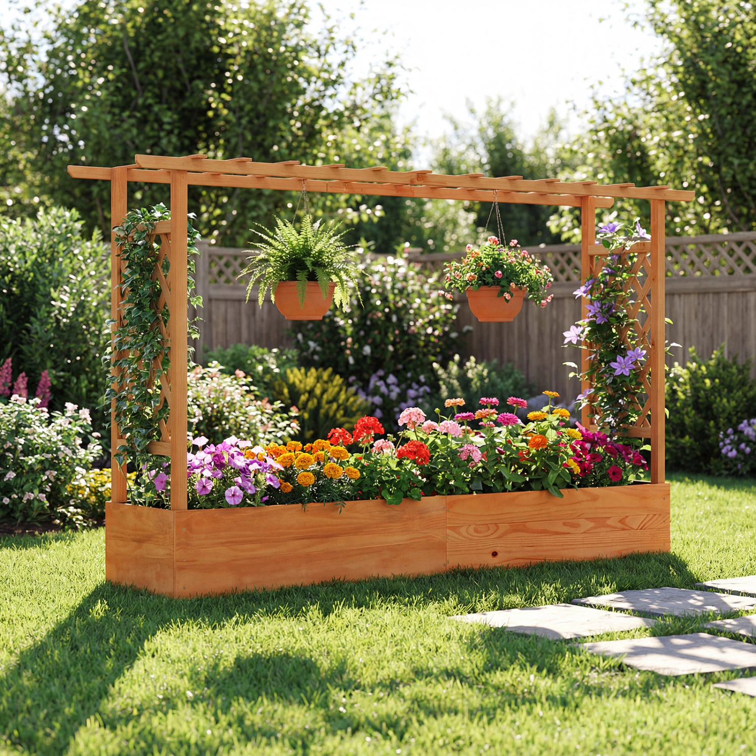 LJG Raised Garden Bed Planter Box with Lattice Trellis Drainage Holes