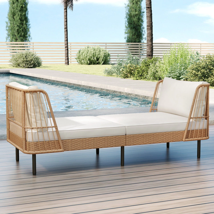 Hivvago Patio Wicker Daybed Outdoor Boho Rattan Loveseat Sofa With Seat And Back Cushions
