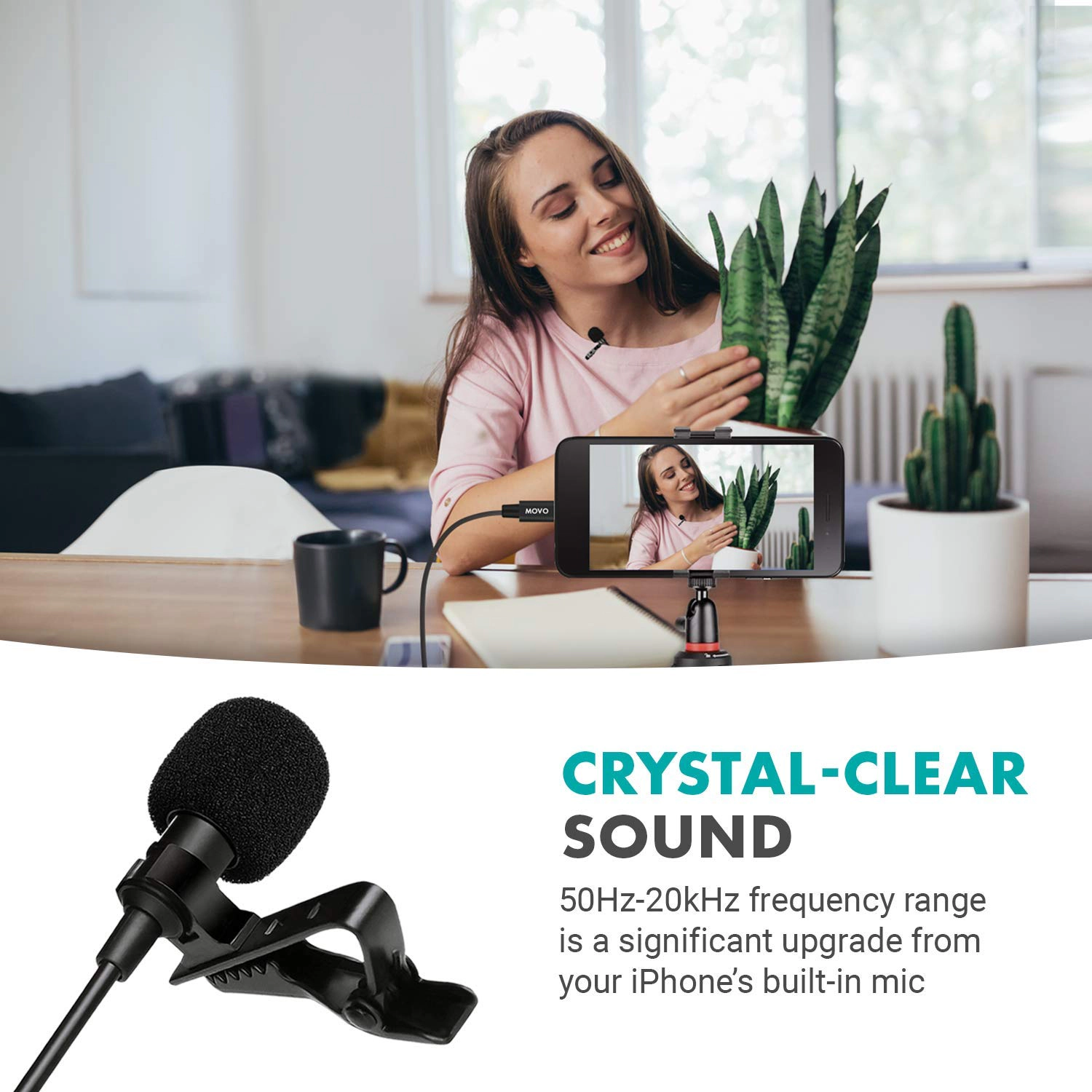 Movo iLav-L Digital Lavalier Omnidirectional Clip on Microphone with MFi Certified Lightning Connector Compatible