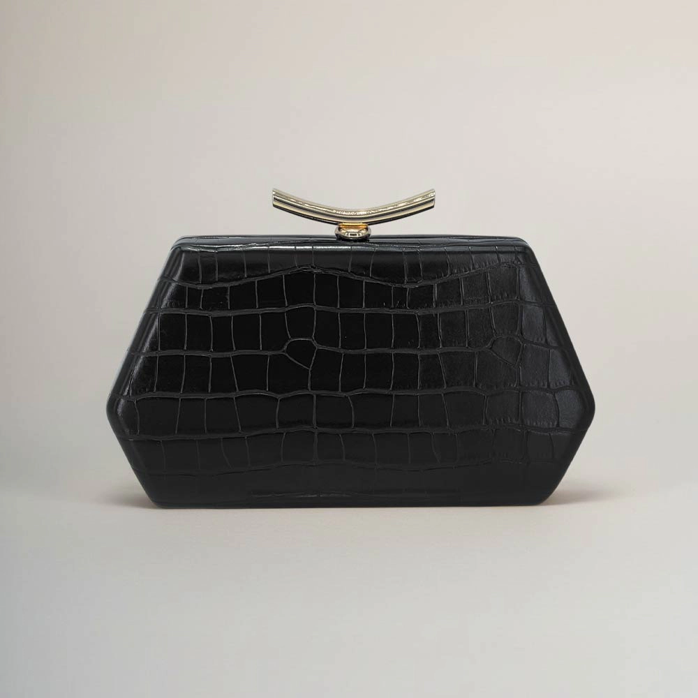 Fashnzfab Faux Leather Geometric Structured Evening Clutch Bag