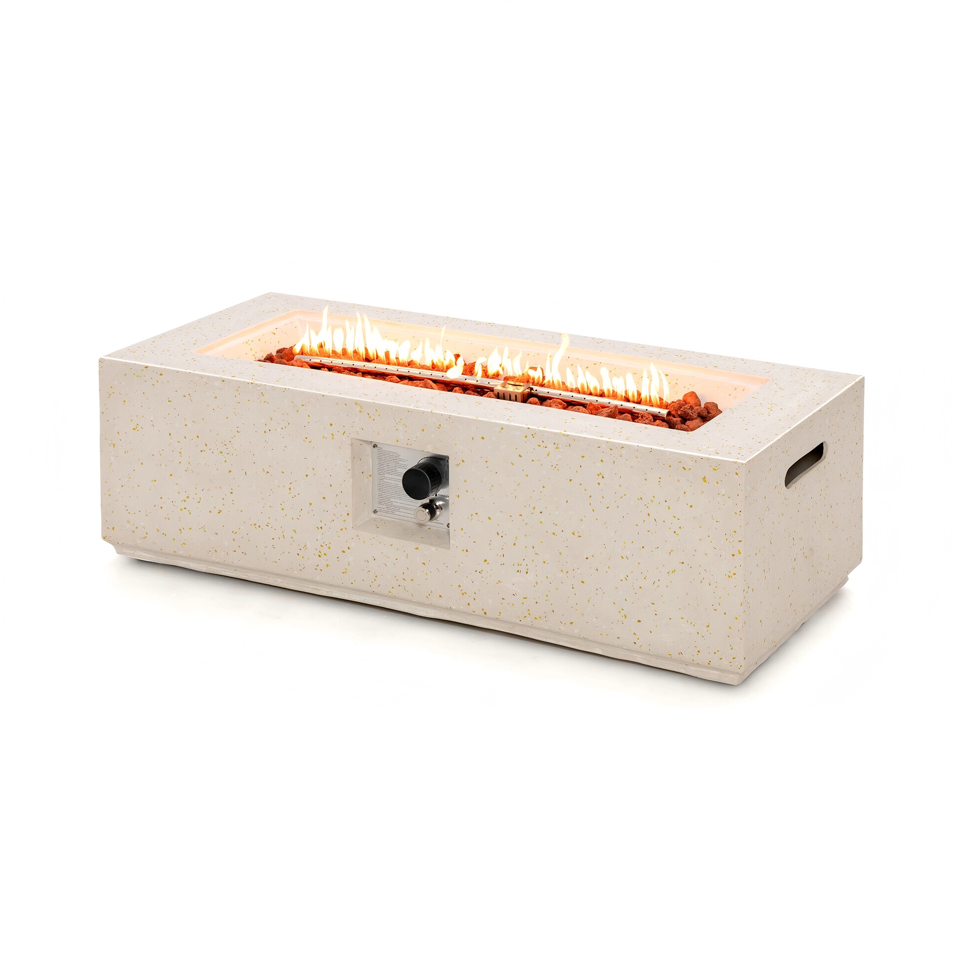 SUGIFT 50,000 BTU Rectangle Terrazzo Fire Pit Table with PVC Cover 42-in Wide White