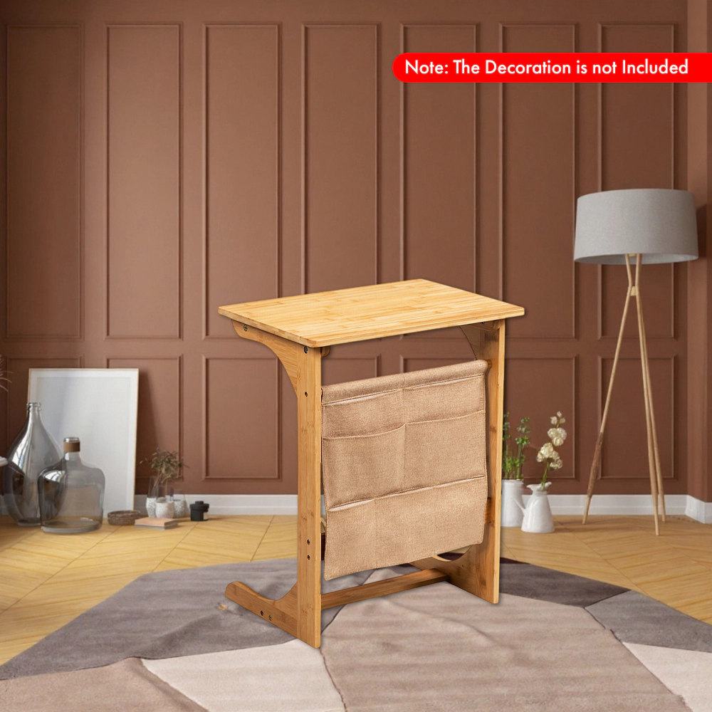 Hivvago Bamboo End Table with Detachable Storage Bag for Living Room or Bedroom