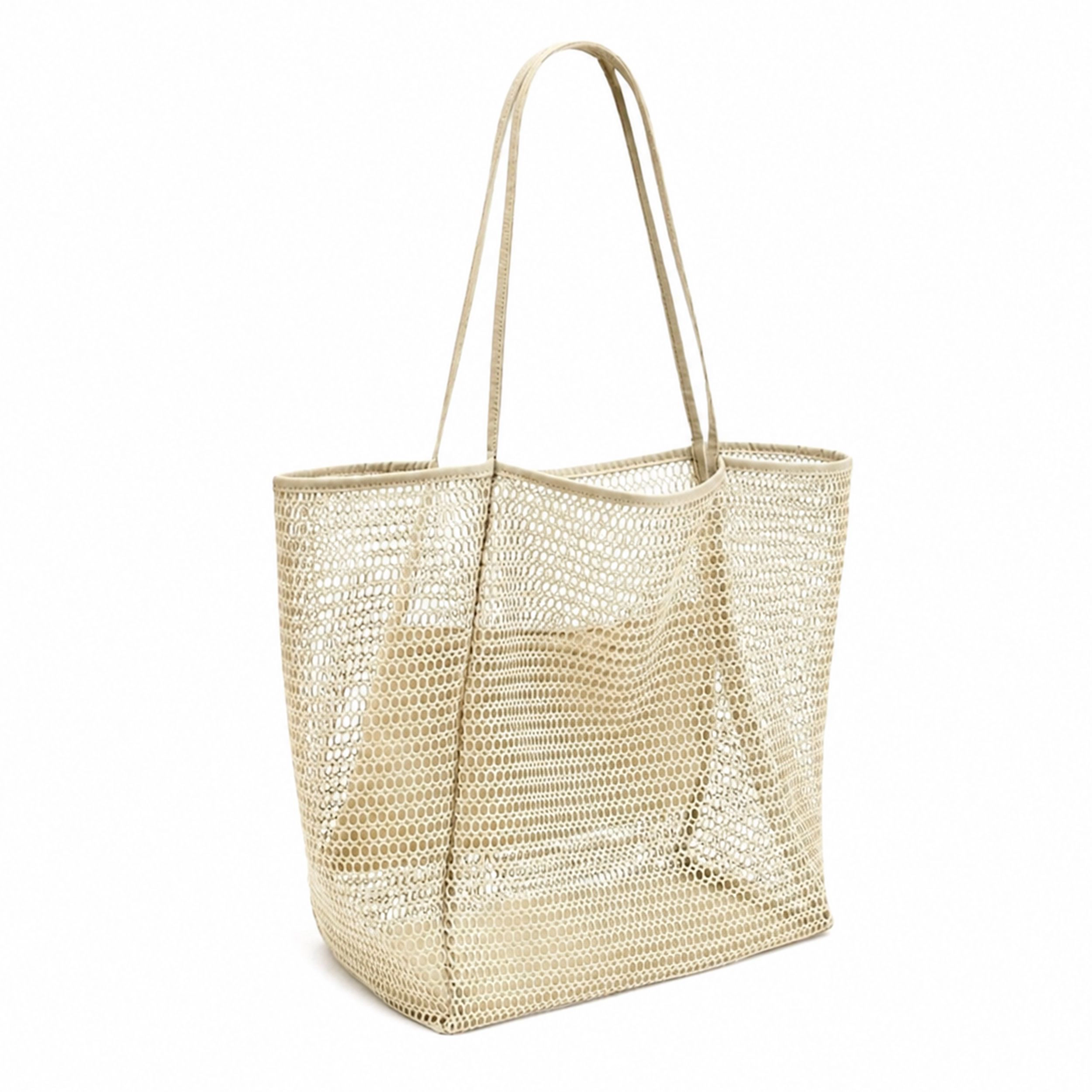Alilang Women's Mesh Tote Bag Large Capacity Lightweight Polyester Shoulder Handbag with Inner Pouch, Khaki