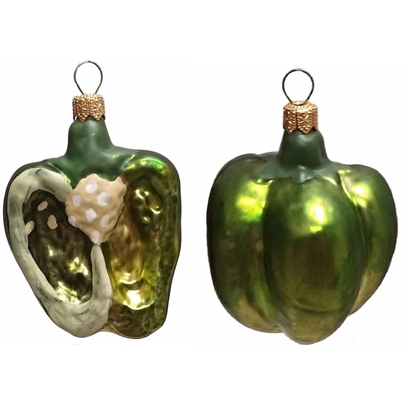 Pinnacle Peak Trading Company Half of a Green Bell Pepper Polish Glass Christmas Ornament Set of 2