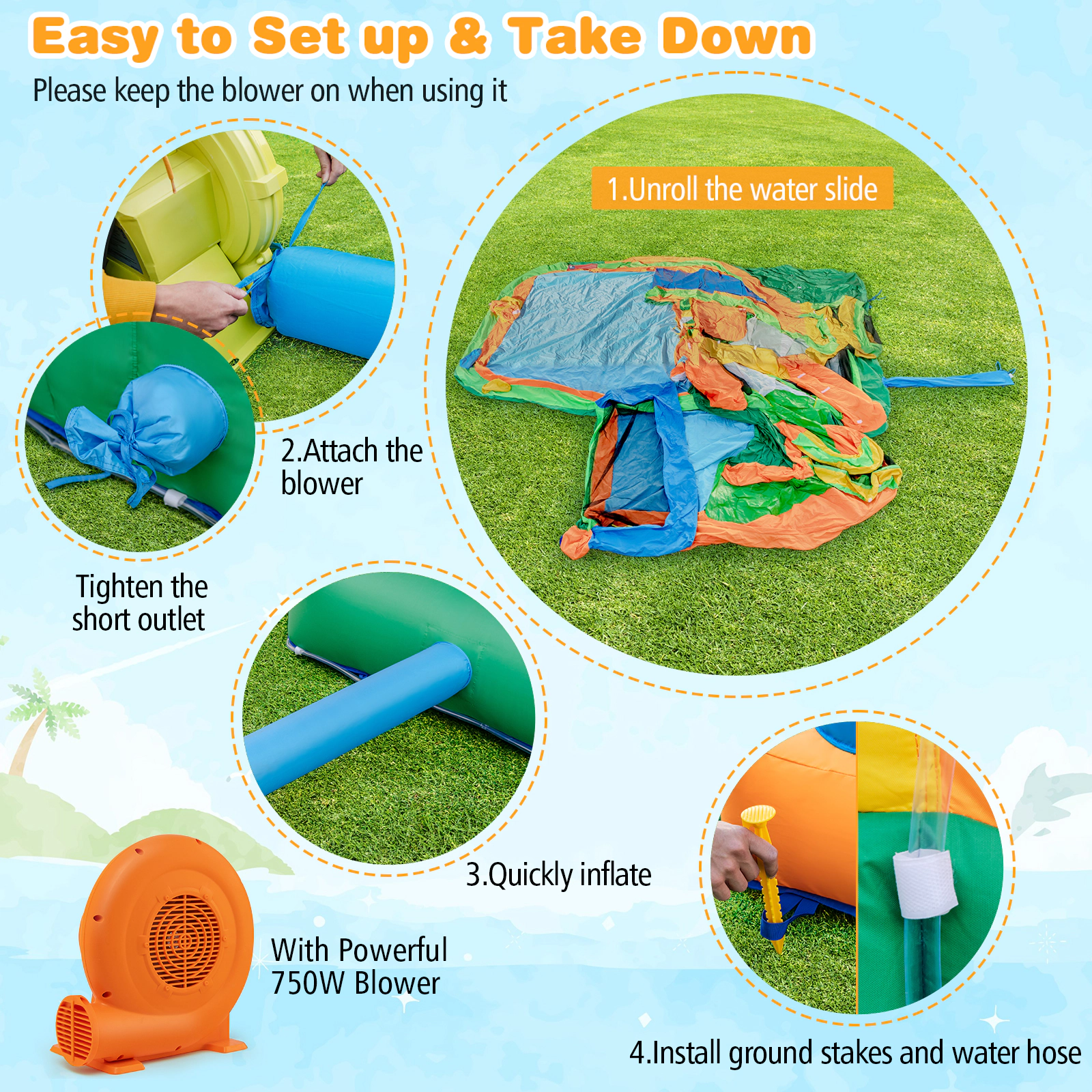 SUGIFT 2-Slide Inflatable Bounce House Water Park Soccer Gate & Climbing Wall 200-lb Capacity Over 3 Years Multicolor