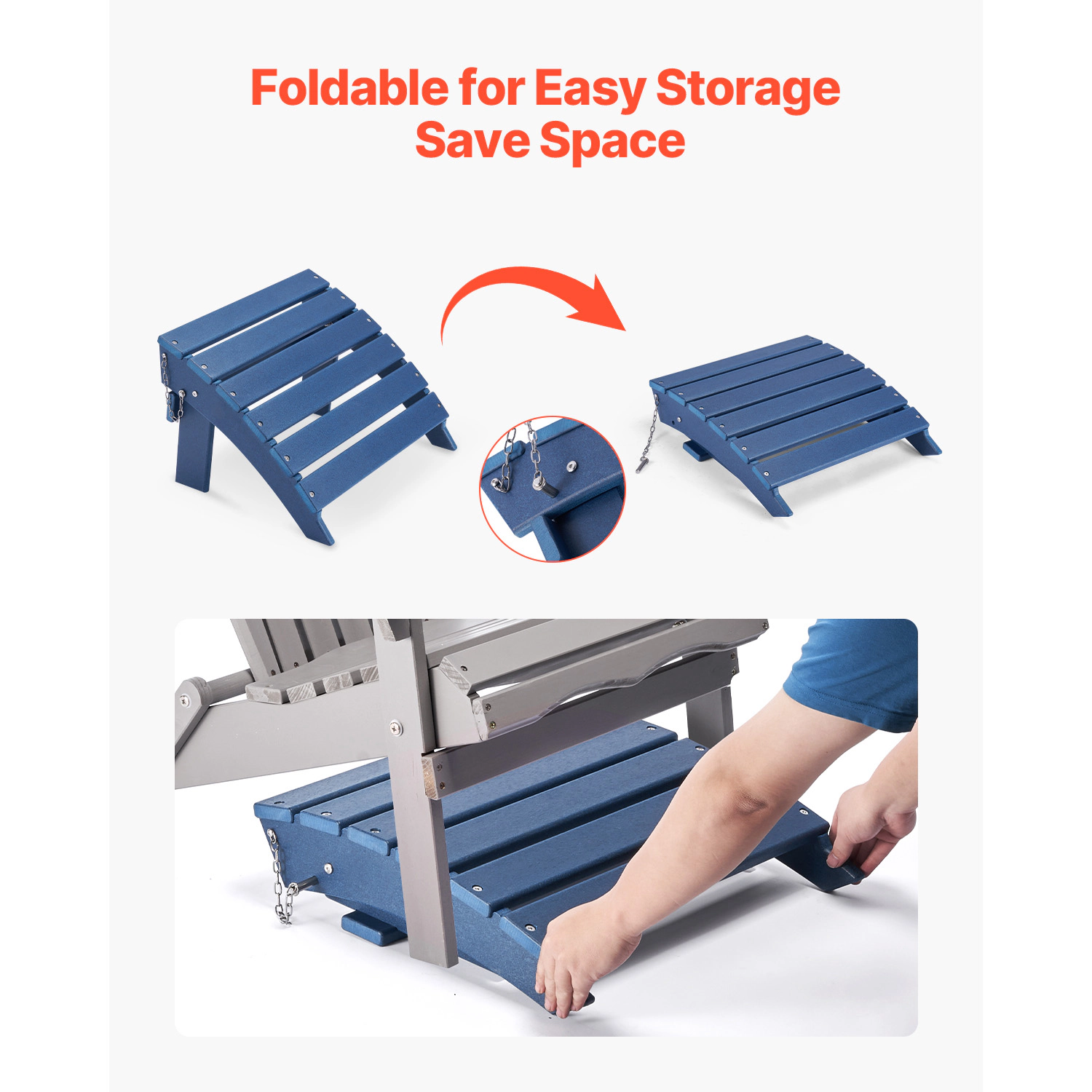 HONGGE Adirondack Ottoman HDPE Plastic Folding Weather-Resistant Foot Rest for Chair