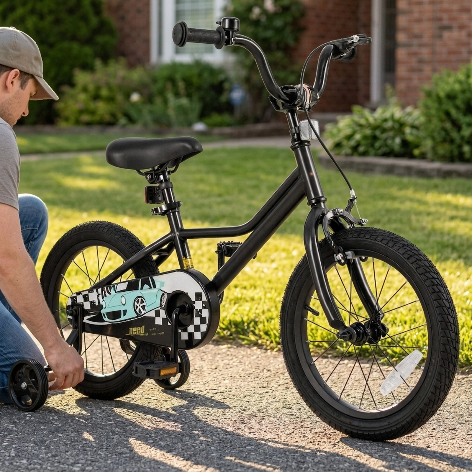 16-in Kids Bike Training Wheels for Ages 4-7 Adjustable Low-Step Bicycle with Coaster Brake and Enclosed Chain Guard