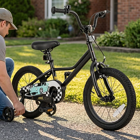 16-in Kids Bike Training Wheels for Ages 4-7 Adjustable Low-Step Bicycle with Coaster Brake and Enclosed Chain Guard
