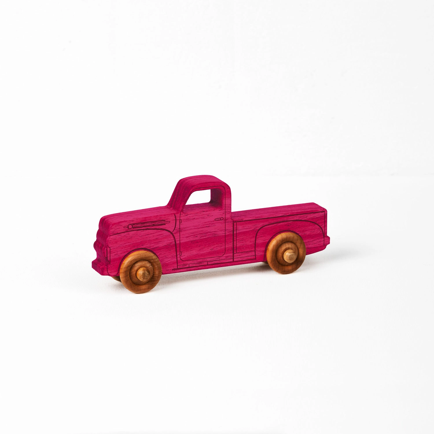 Montessori 5.5" Pink Wooden Pickup Truck for Toddlers 1–3 - Eco-Friendly Maple Wood Toy