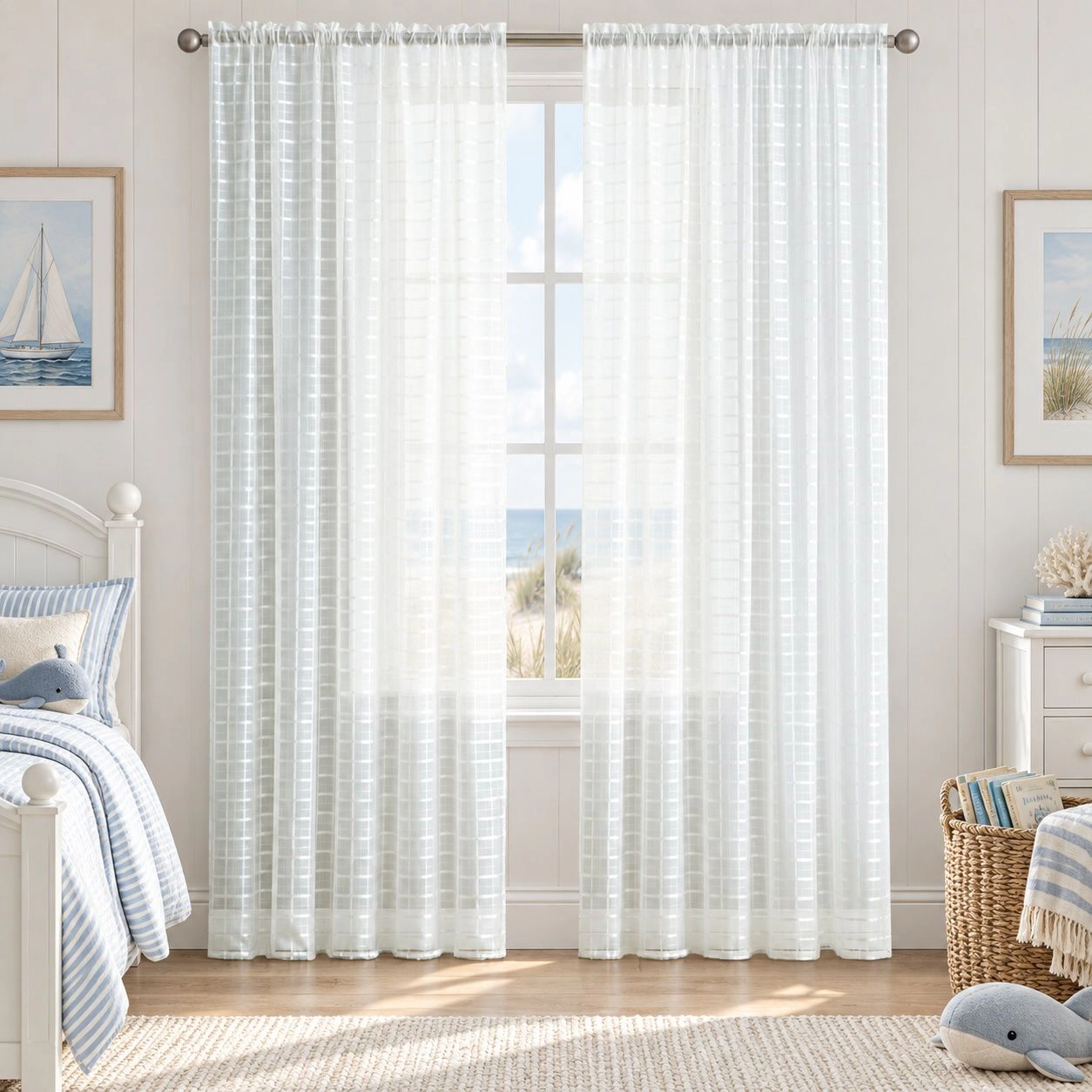 Kate Aurora 2 Piece Rod Pocket Plaid Sheer Voile Window Curtain Panels - 84 in. Long