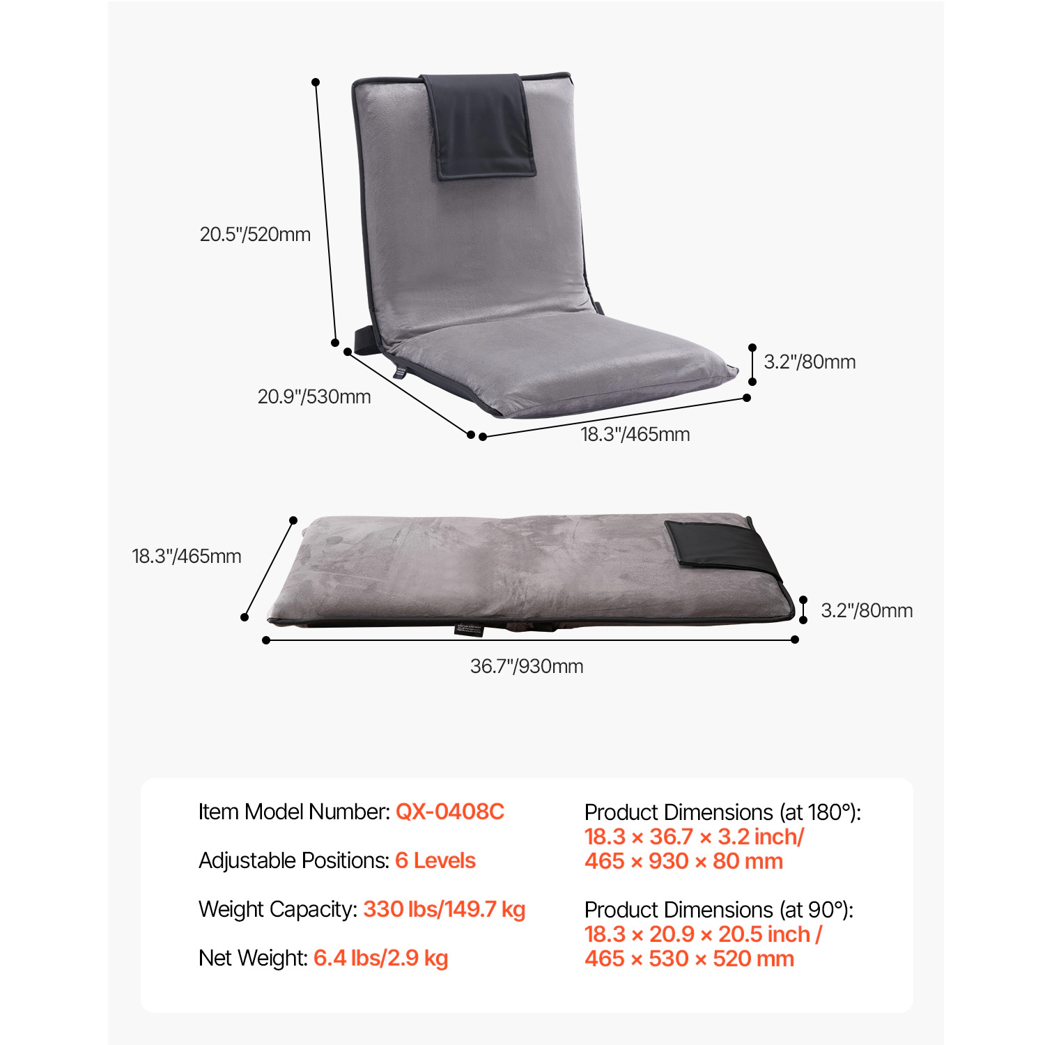 HONGGE Floor Chair 5 Adjustable Positions Folding Floor Gaming Chair with Ergonomic Back Support Sturdy Metal Frame