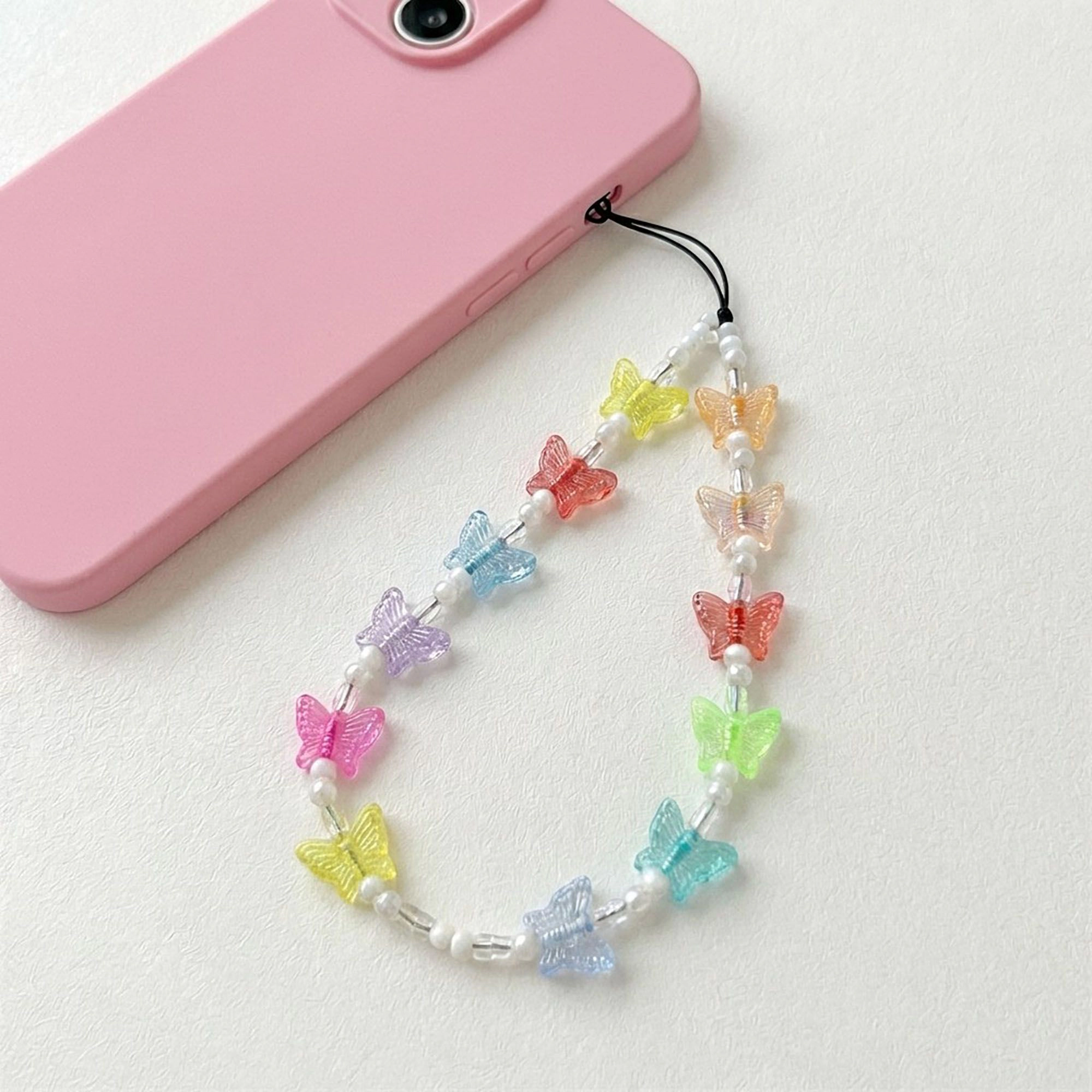 Alilang Women's 3-PC Beaded Butterfly Phone Charm Strap with Colorful Acrylic Charms