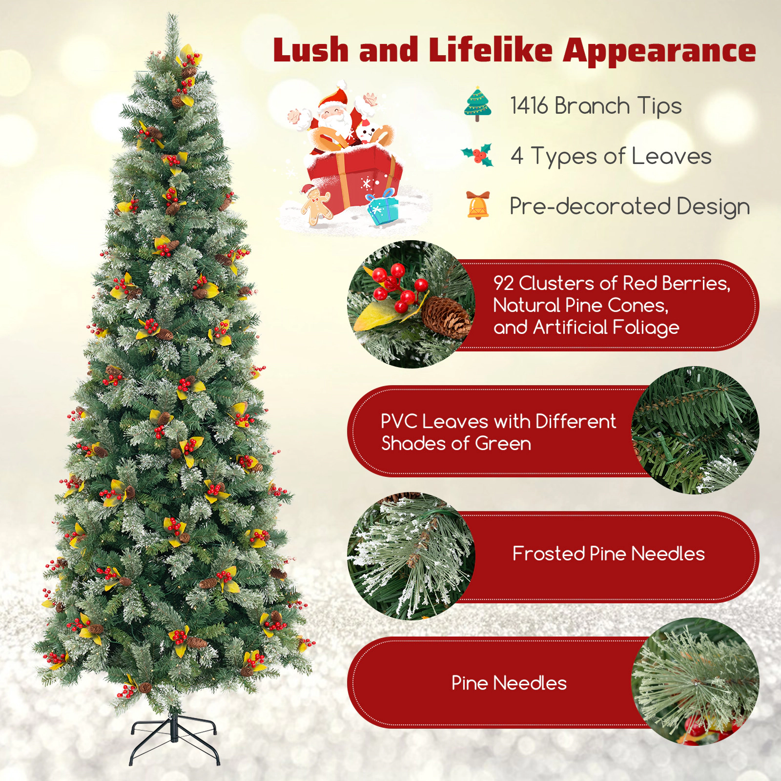 SUGIFT 9-ft Pre-Lit Artificial Christmas Tree with 1416 Branch Tips 560 LED Lights and 8 Light Modes
