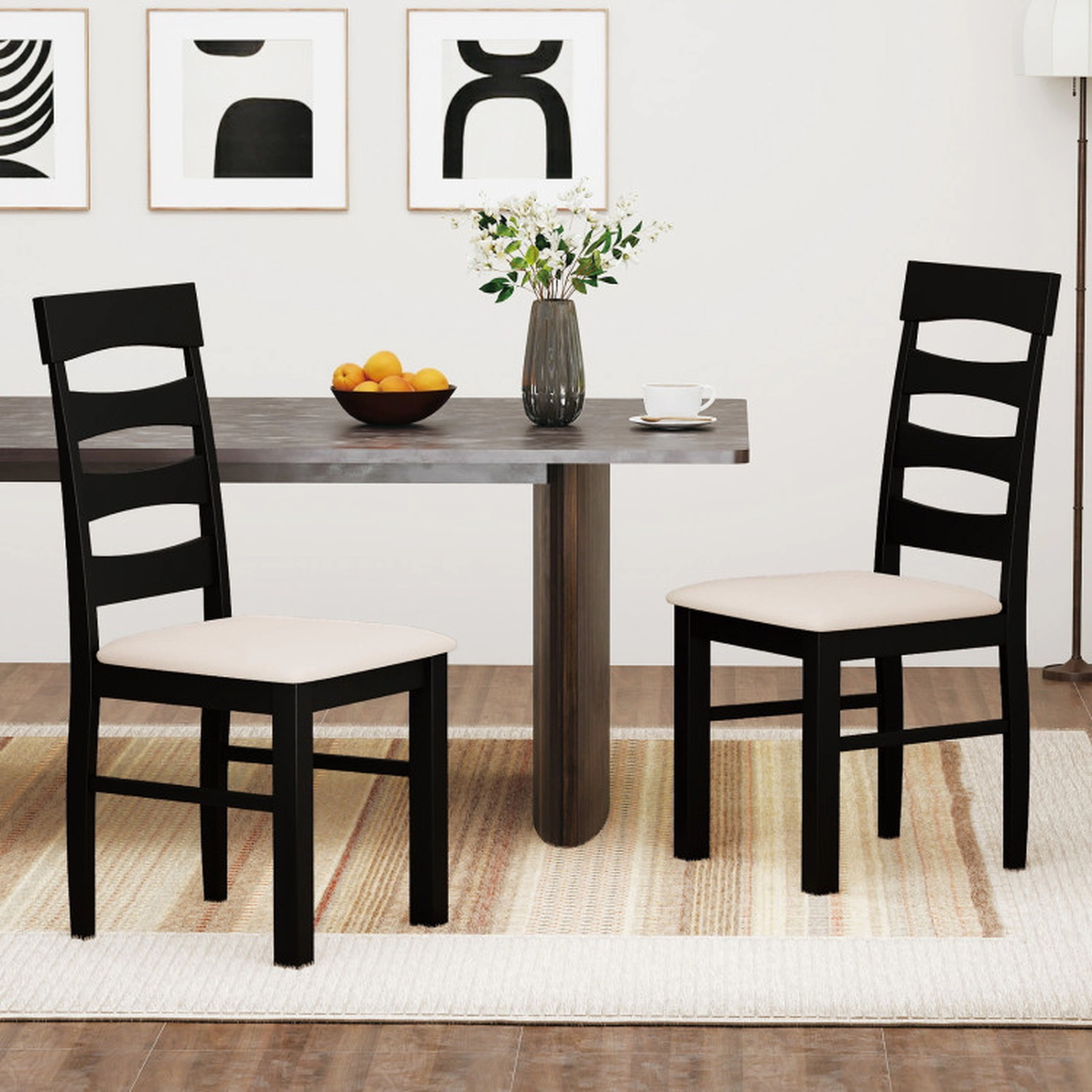 SUGIFT High Back Dining Room Chair 330-Lb Capacity Black & Beige 38-in Tall