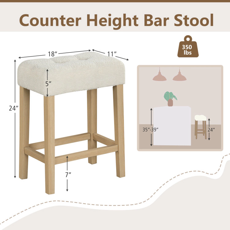 Hivvago Set of 2 Modern Counter Height Bar Stools with Rubber Wood Legs