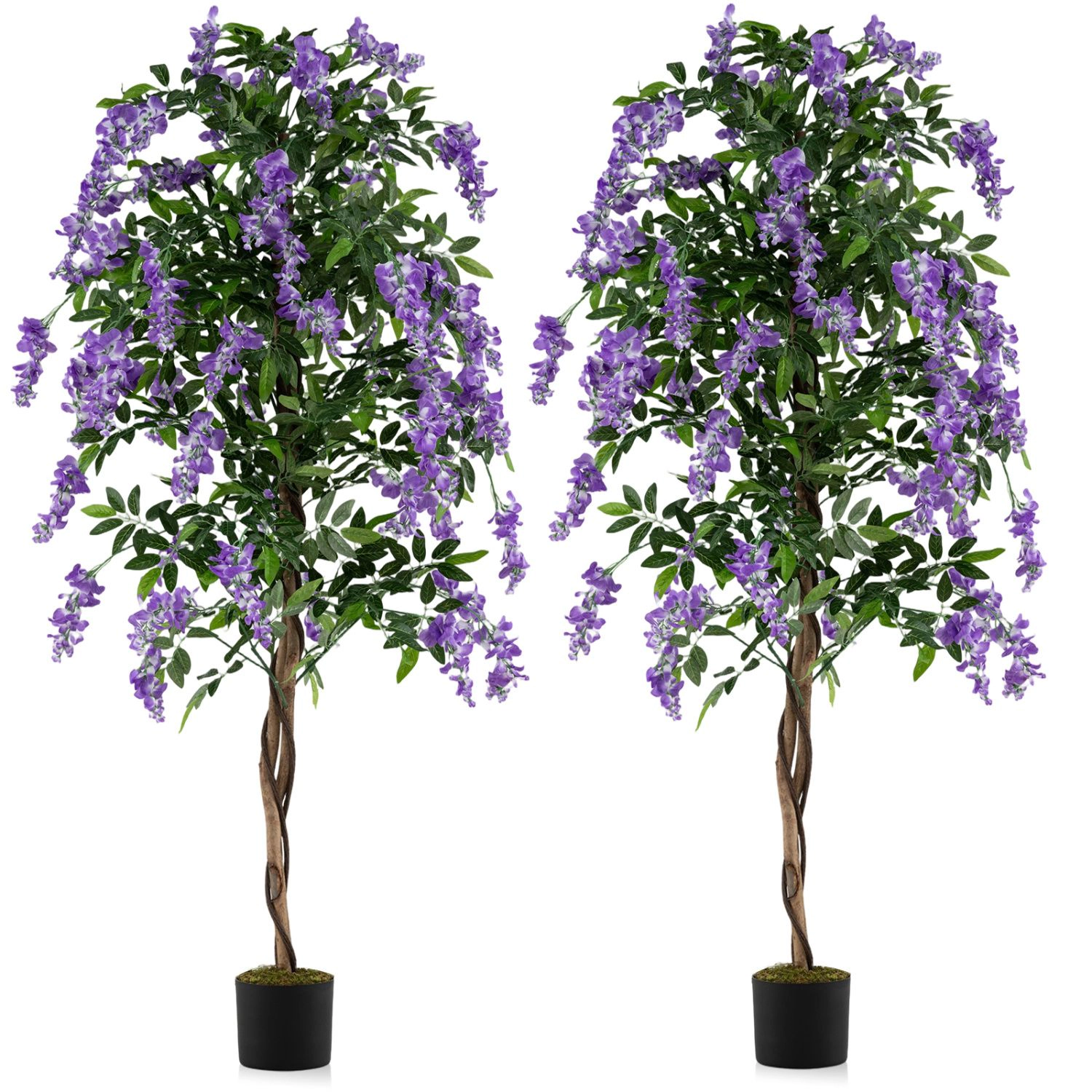 SlickBlue 6 FT Artificial Wisteria Tree with Purple Flowers & Leaves