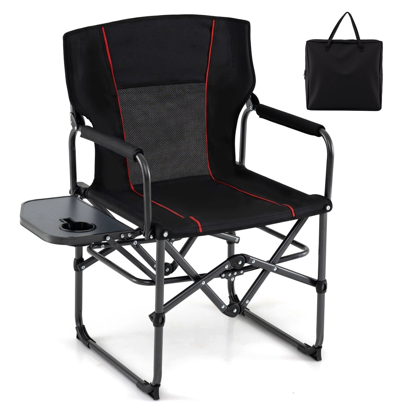 SUGIFT 500-lb Capacity Padded Folding Camping Chair with 25-lb Side Table Mesh Back and 3-in Cup Holder