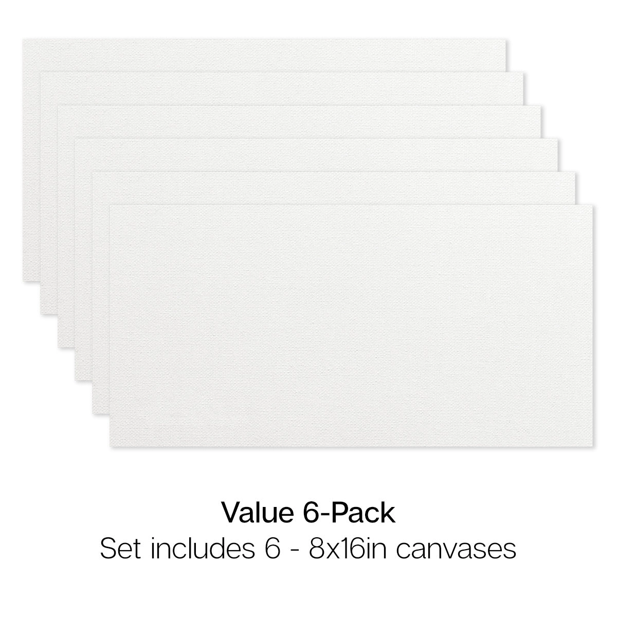 KINGART Stretched Canvas Set 8" x 16" Rectangle - 100% Cotton, Pre-Primed, 6 Pack