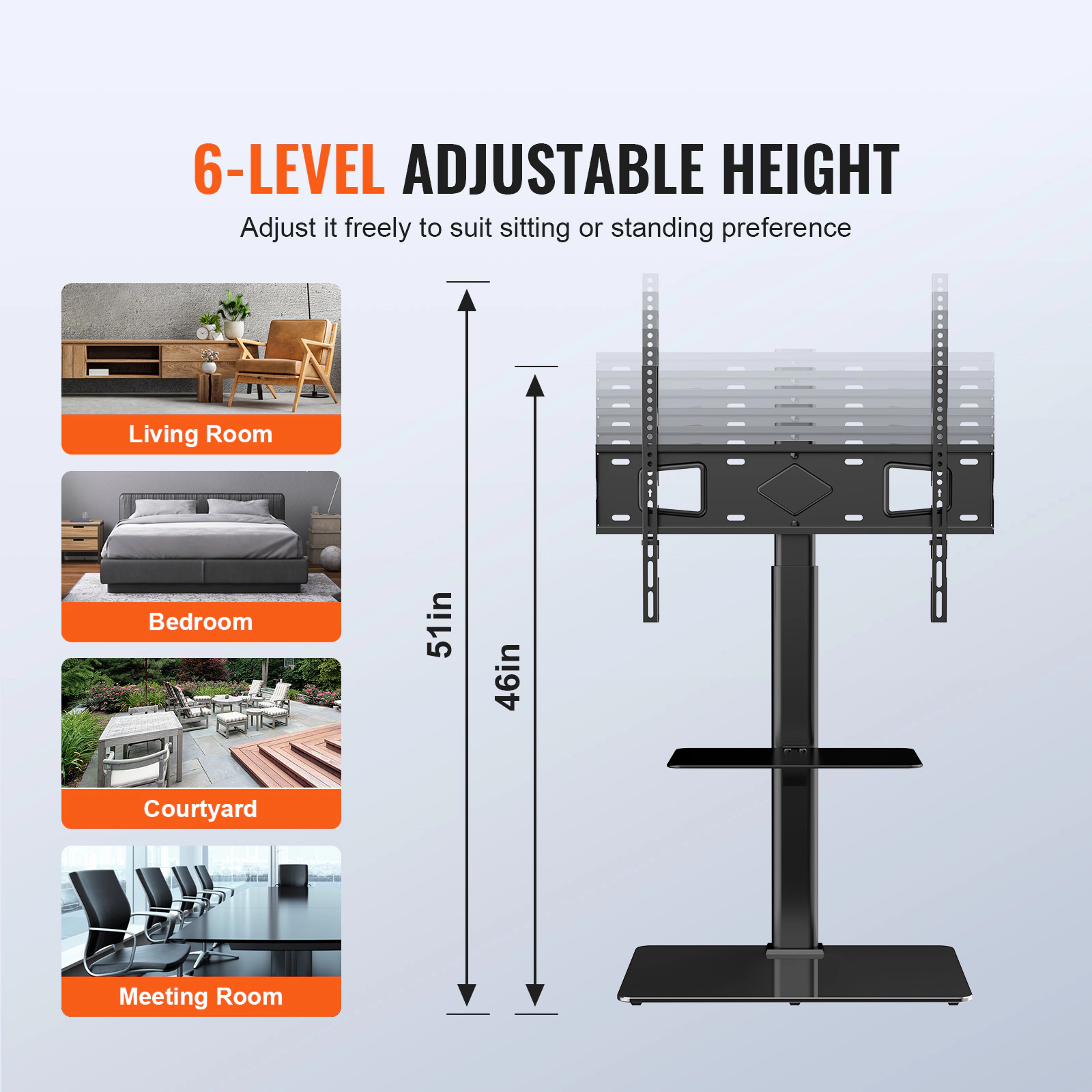 HONGGE TV Stand Mount TV Stand for to TVs Height Adjustable Portable TV Stand with for Bedroom Living Room