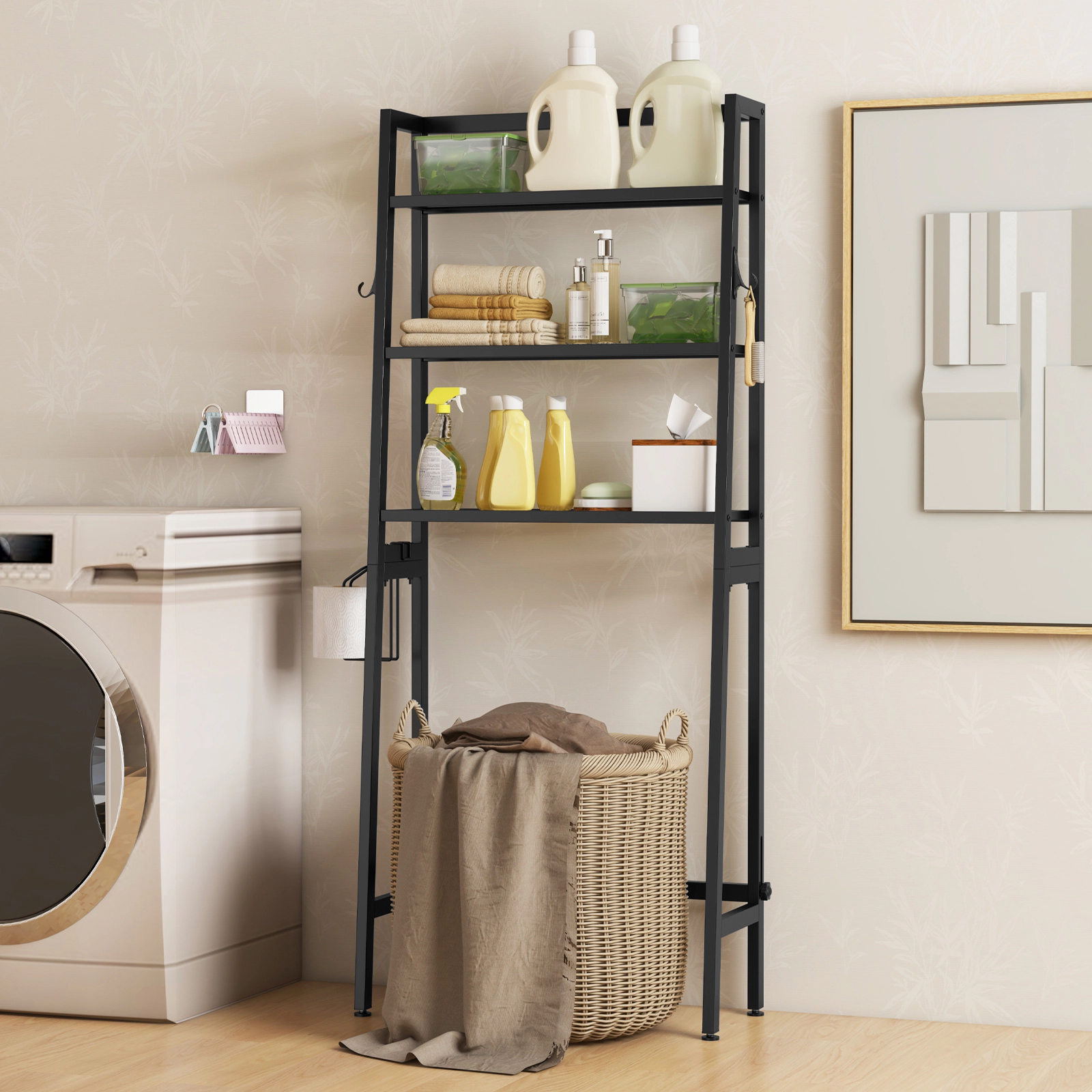 SUGIFT 3-Tier 62.5-in Tall Over the Toilet Storage Shelf Metal Bathroom Organizer with Adjustable Bar