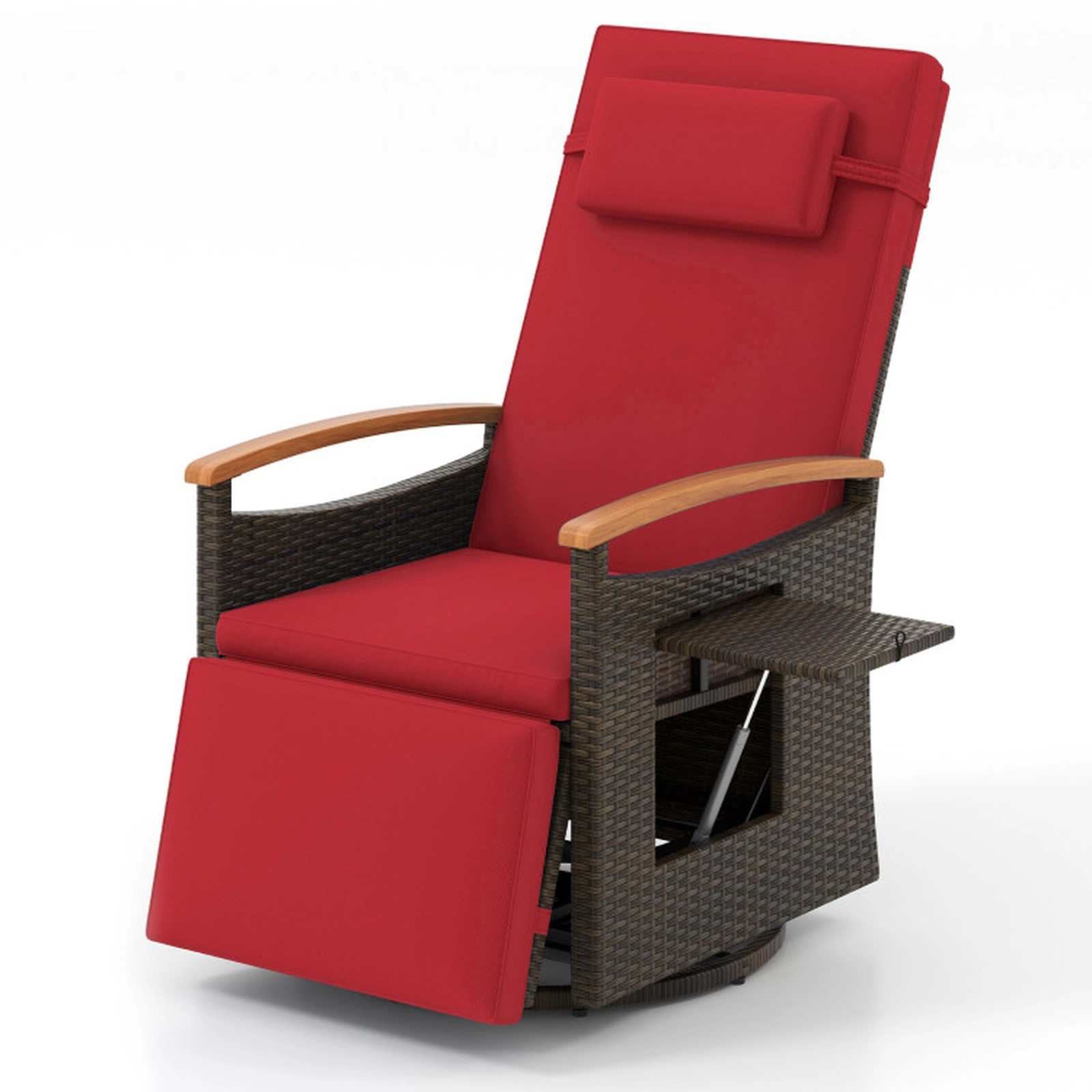 SUGIFT Patio Rattan 360° Swivel Recliner Chair with Adjustable Backrest and Footrest 400-lb Capacity 54-in Deep Red