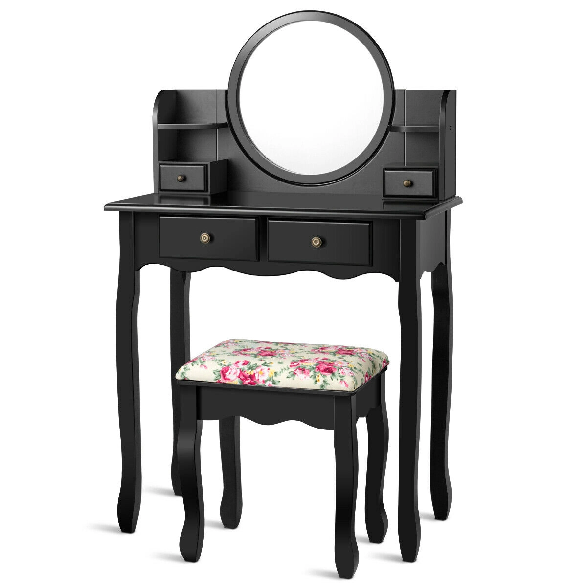 SUGIFT 4-Drawer Girls Makeup Vanity Dressing Table Set Oval Mirror & Stool 286-lb Dresser Capacity 242-lb Stool Capacity