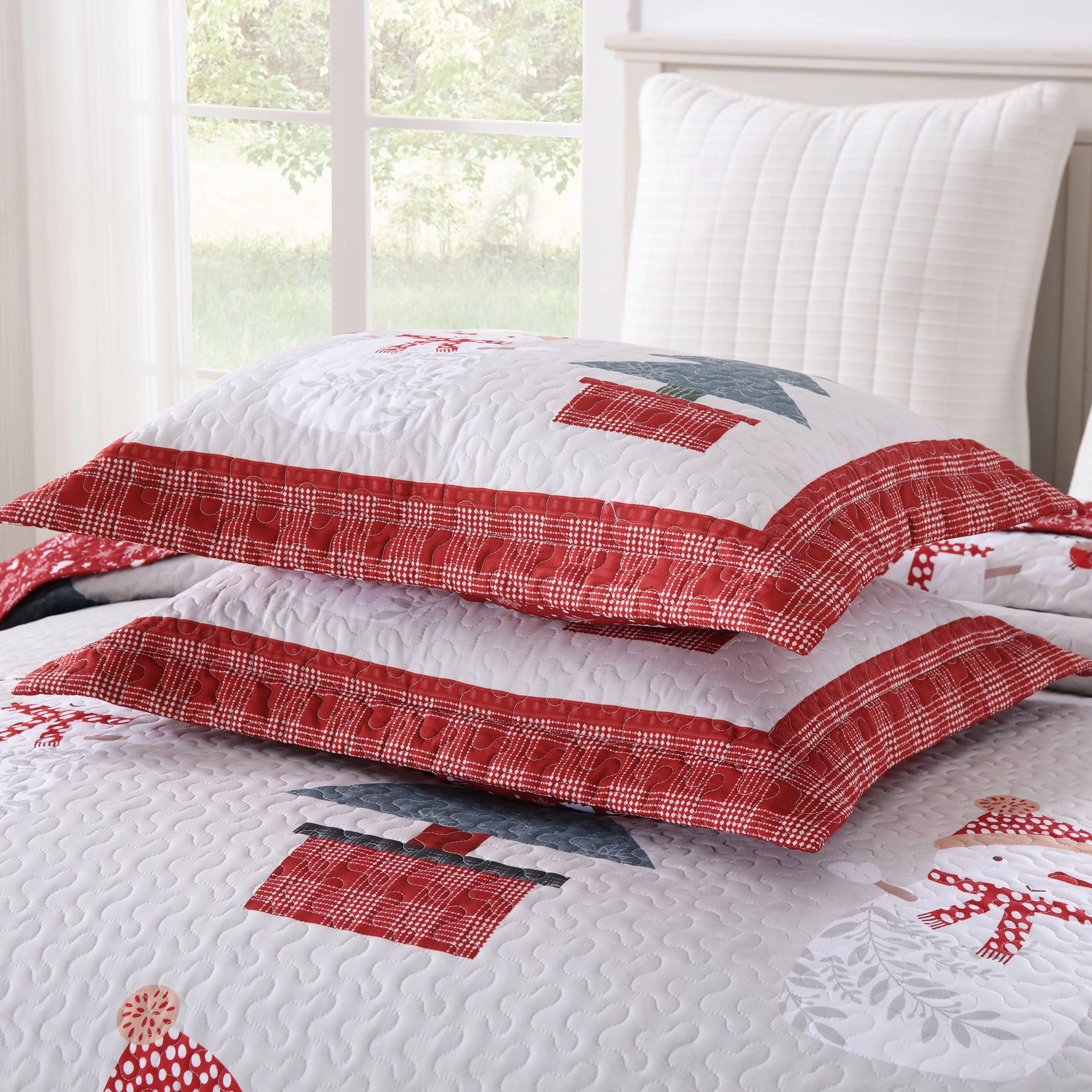 MarCielo 3 Piece Christmas Quilt Bedspread Set,Snowman & Tree Holiday Bedding Set