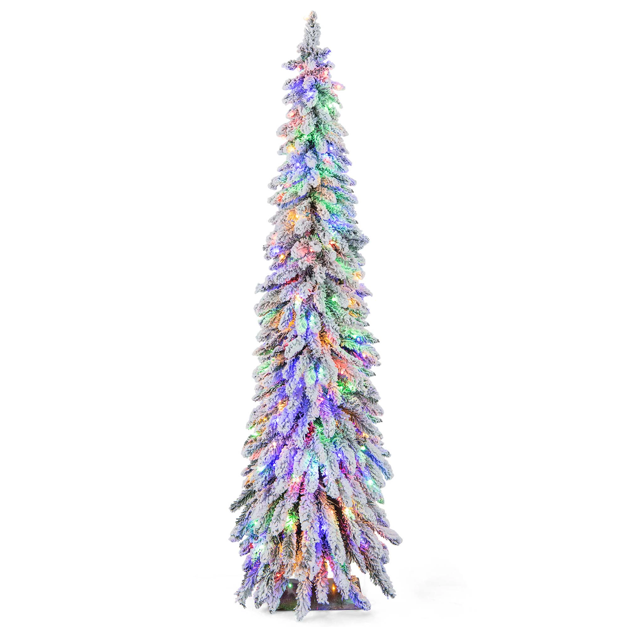 Costway 4 FT Pre-Lit Slim Christmas Tree Flocked Xmas Decoration 11 Modes 100 LED Lights