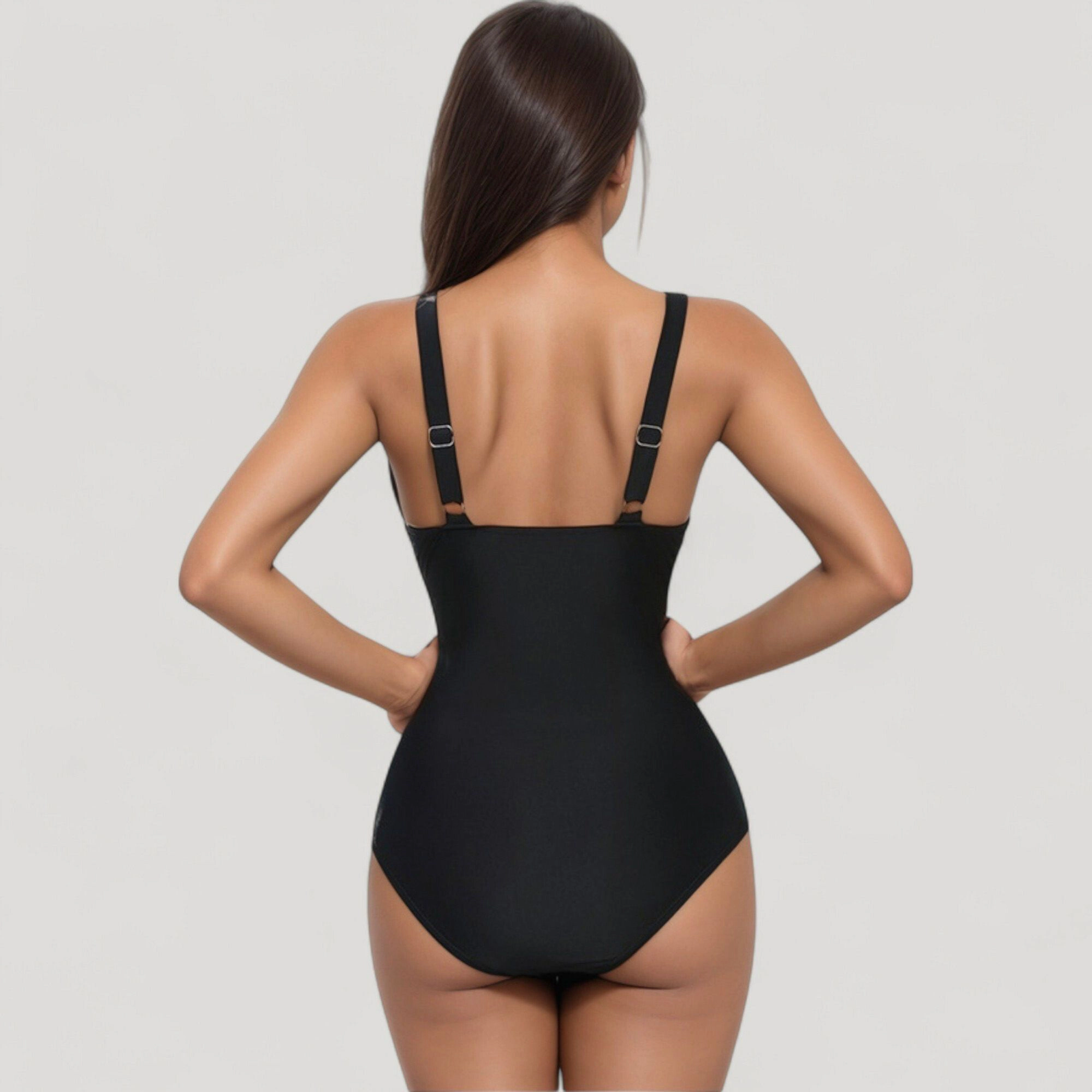Anna-Kaci Women Deep V Mesh Panel One Piece Swimsuit, Sheer Waist, Adjustable Straps