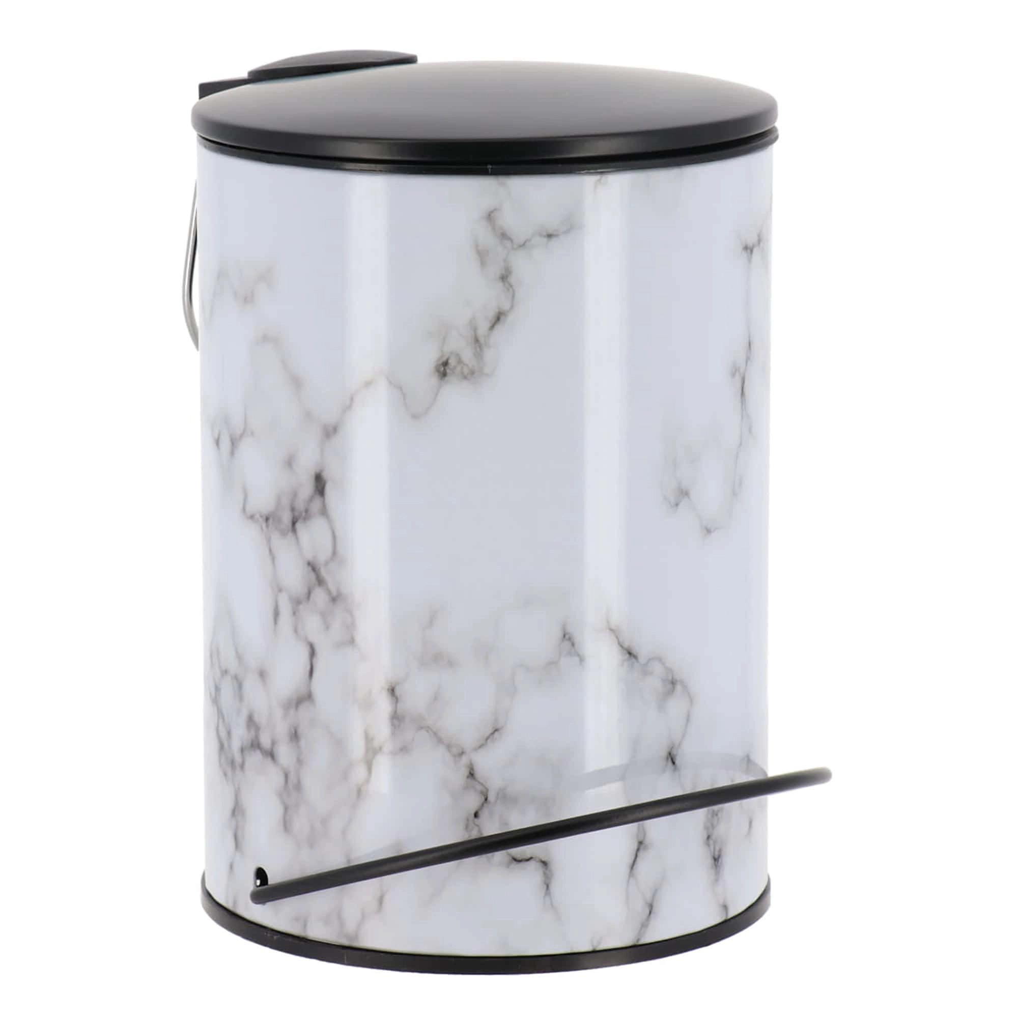 Evideco French Home Goods Carrara Noir Marble-Look 3 L Metal Pedal Trash Can