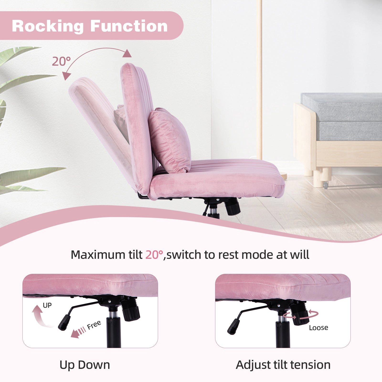 Platinum-Level Office Chairs Light Pink Velvet Swivel Office Chair with Cushioned Comfort