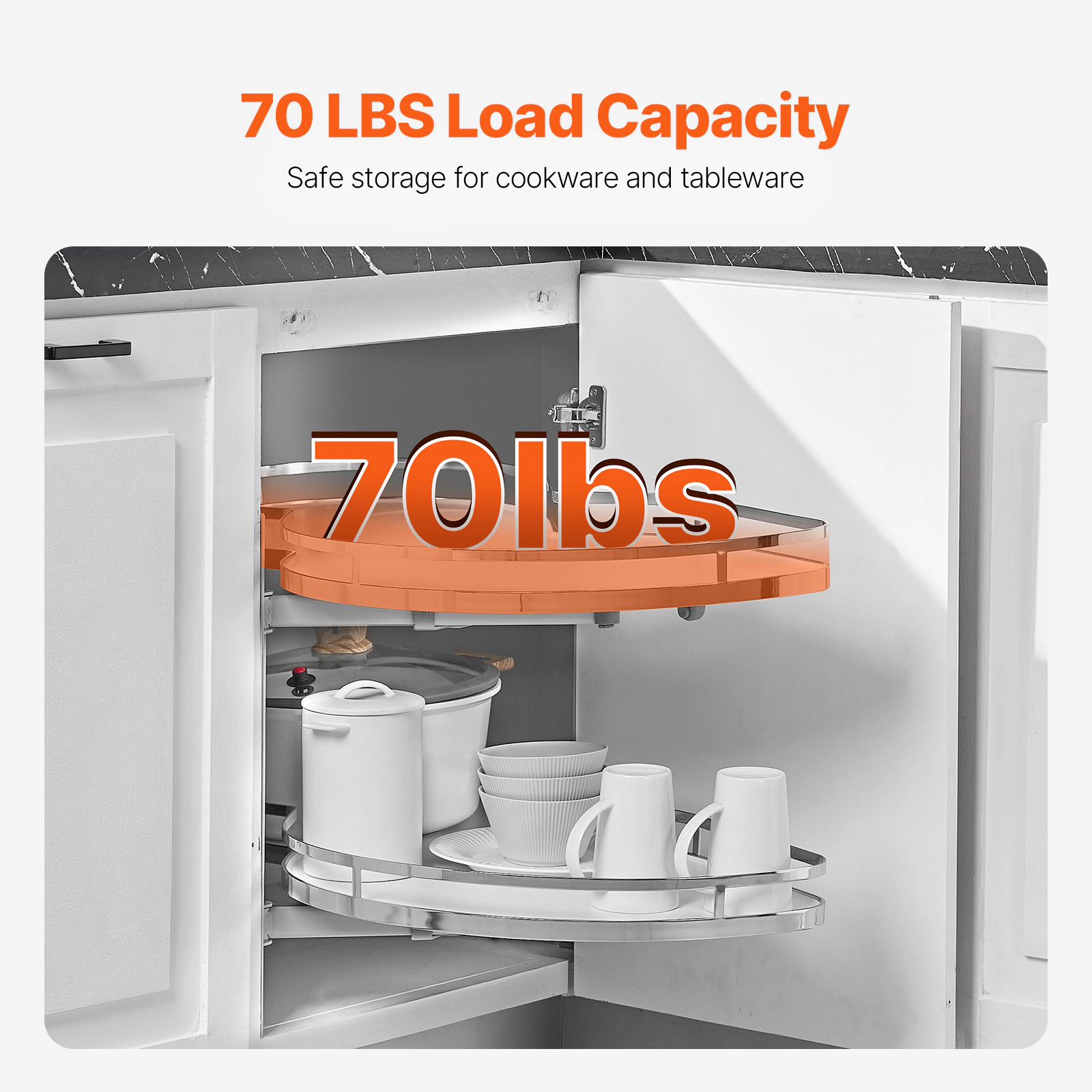 HONGGE Blind Corner Cabinet Pull Out Organizer Blind Cabinet 2 Tier Kitchen Blind Organizer Open
