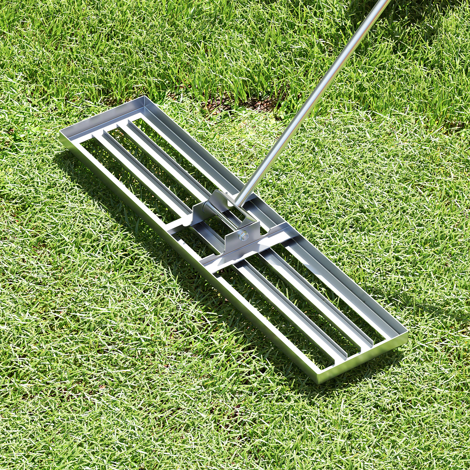 SUGIFT 42 x 10 in Lawn Leveling Rake Silver with 67 in Ergonomic Handle