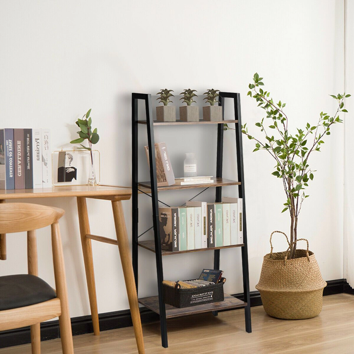 SlickBlue Modern 4-Tier Ladder Shelf with Open Storage