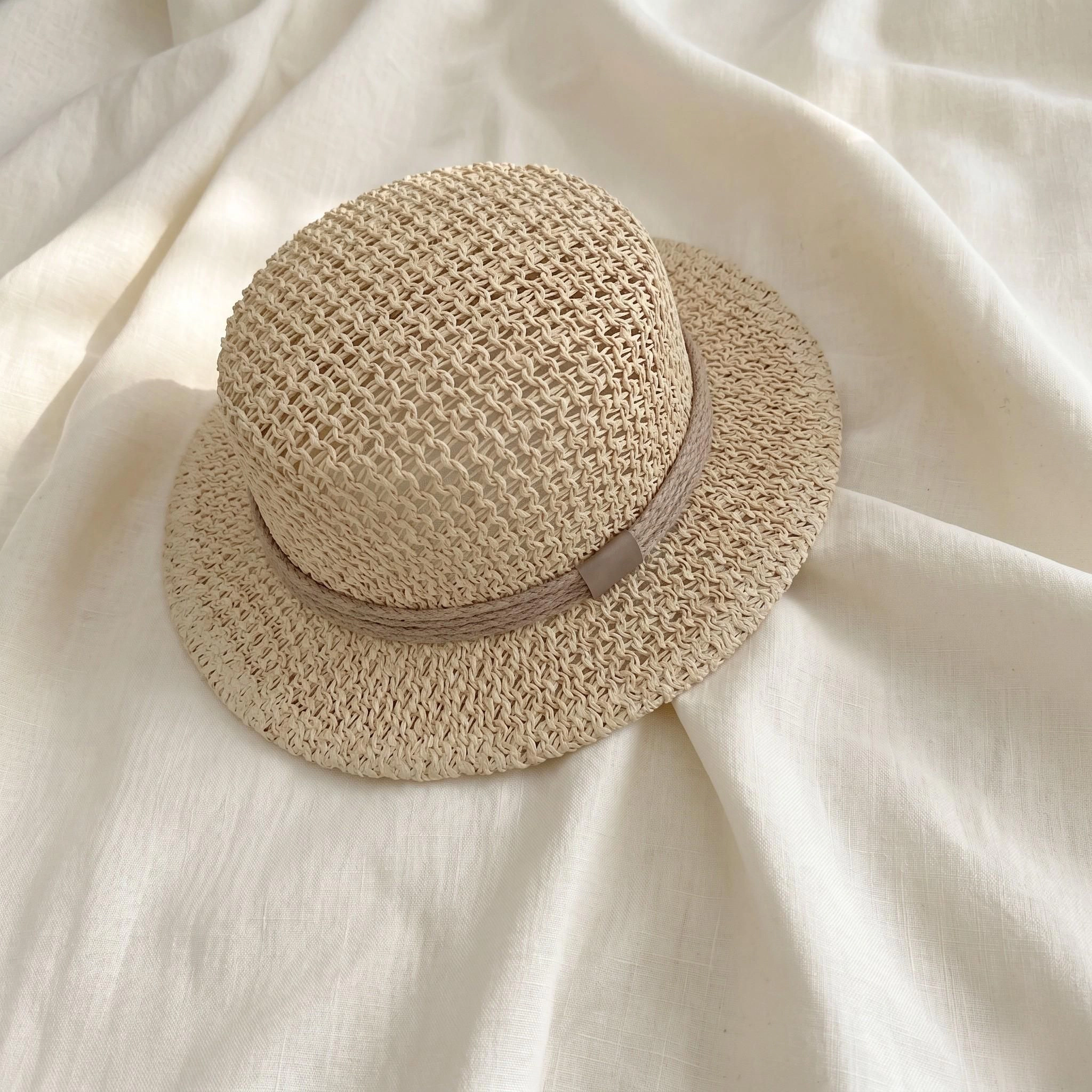 Anna-Kaci Womens Flat Top Straw Boater Hat Wide Brim Summer Beach Vacation Sun Hat