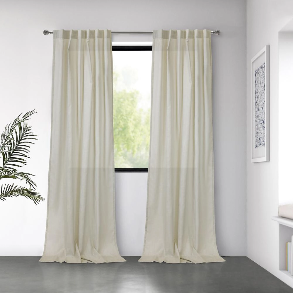 Habitat Bolton Light Filtering Dual Header Semi Sheer Slub Textured Weave Blends Curtain Panel 52" x 63" Linen
